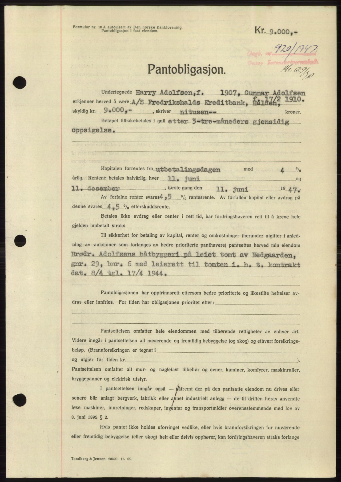 Onsøy sorenskriveri, SAO/A-10474/G/Ga/Gac/L0006: Pantebok nr. B 12-6, 1947-1948, Dagboknr: 920/1947