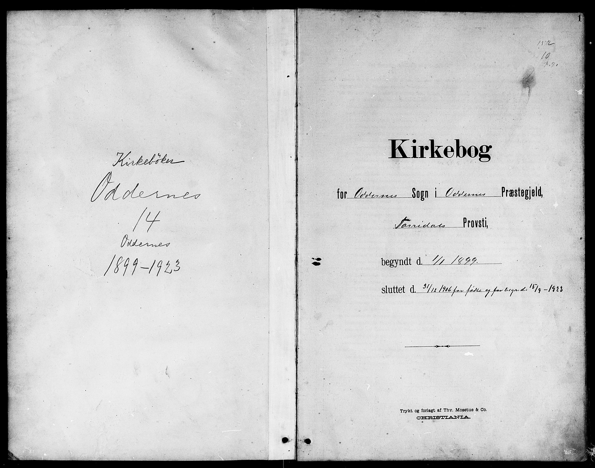 Oddernes sokneprestkontor, SAK/1111-0033/F/Fb/Fba/L0009: Klokkerbok nr. B 9, 1899-1923, s. 1