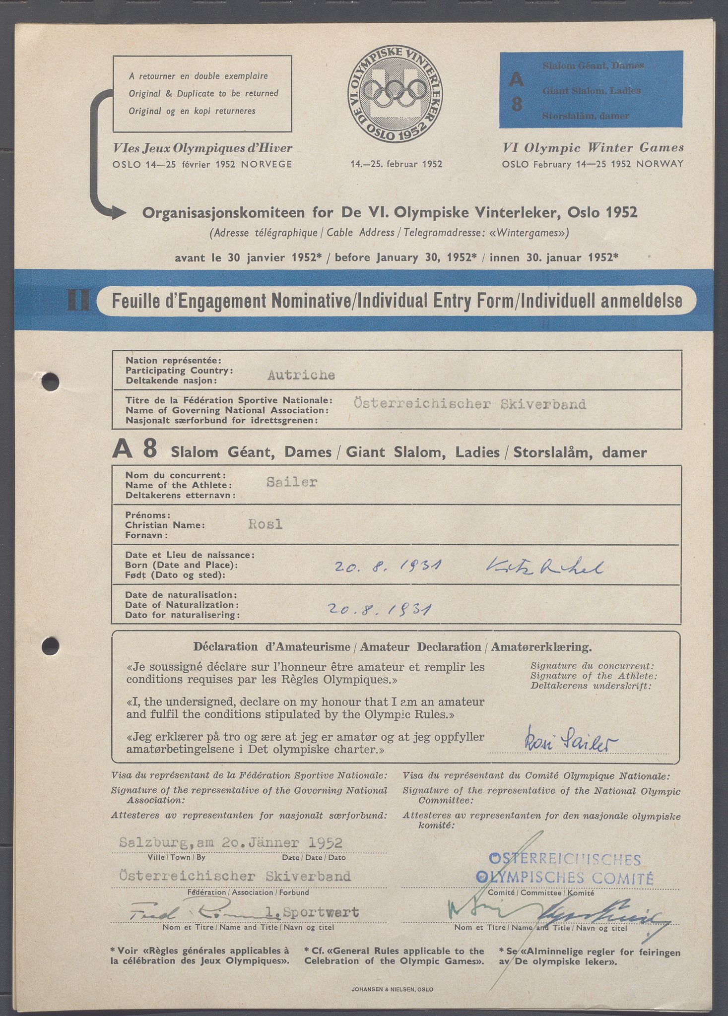 Organisasjonskomiteen for de VI. olympiske vinterleker, OBA/A-20130/H/Ha, 1951-1952, s. 590