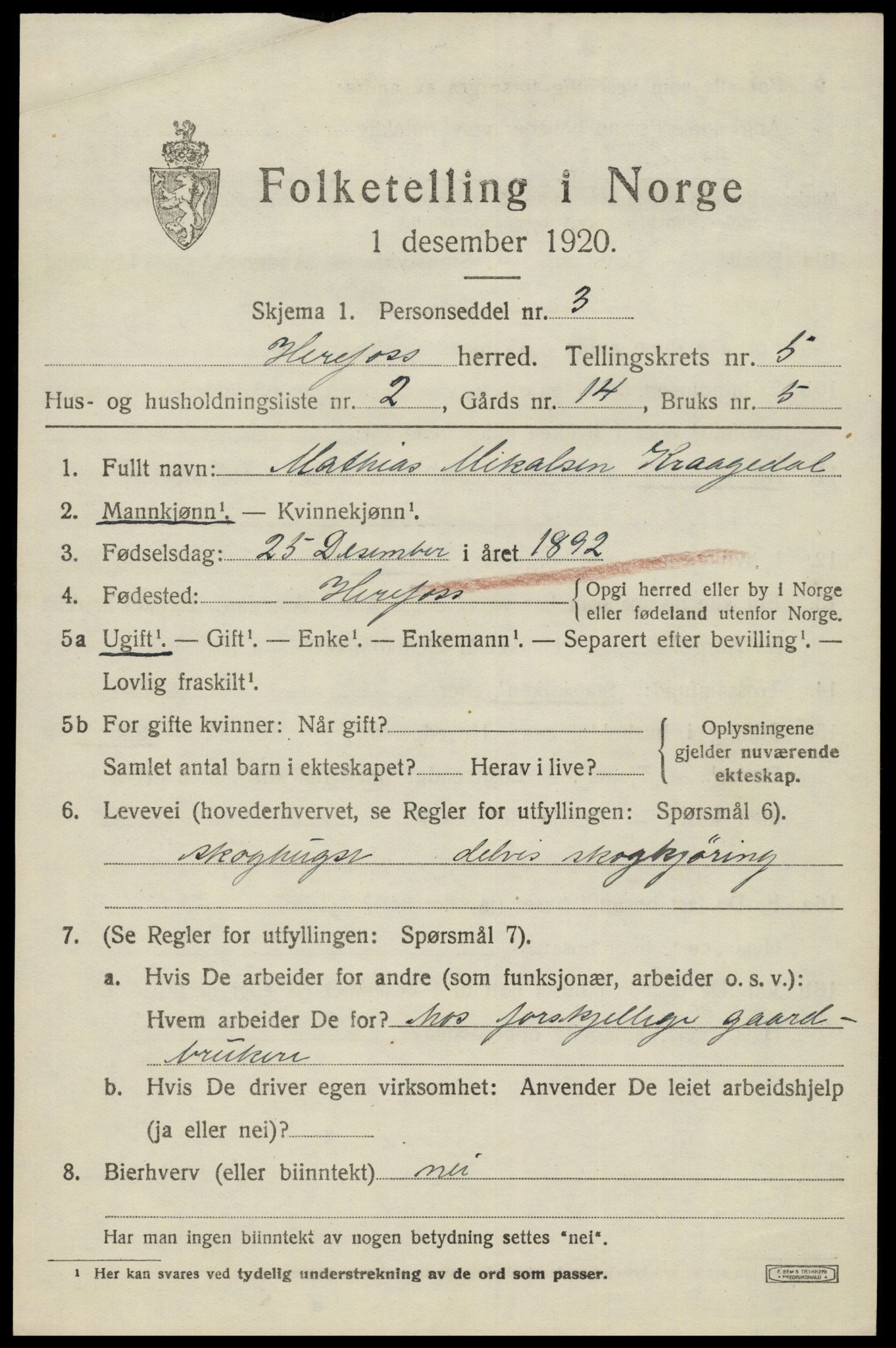 SAK, Folketelling 1920 for 0933 Herefoss herred, 1920, s. 932