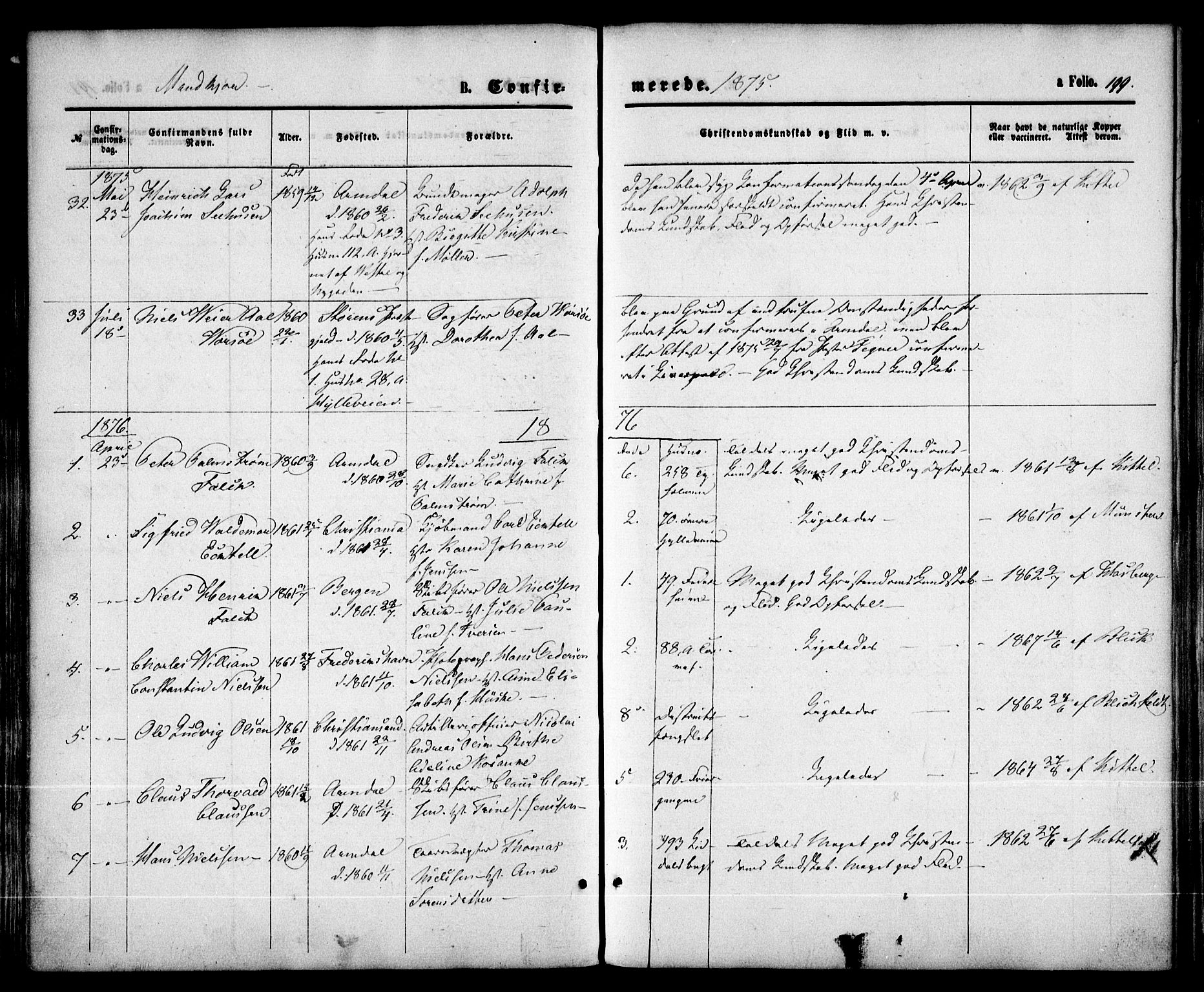 Arendal sokneprestkontor, Trefoldighet, AV/SAK-1111-0040/F/Fa/L0007: Ministerialbok nr. A 7, 1868-1878, s. 199
