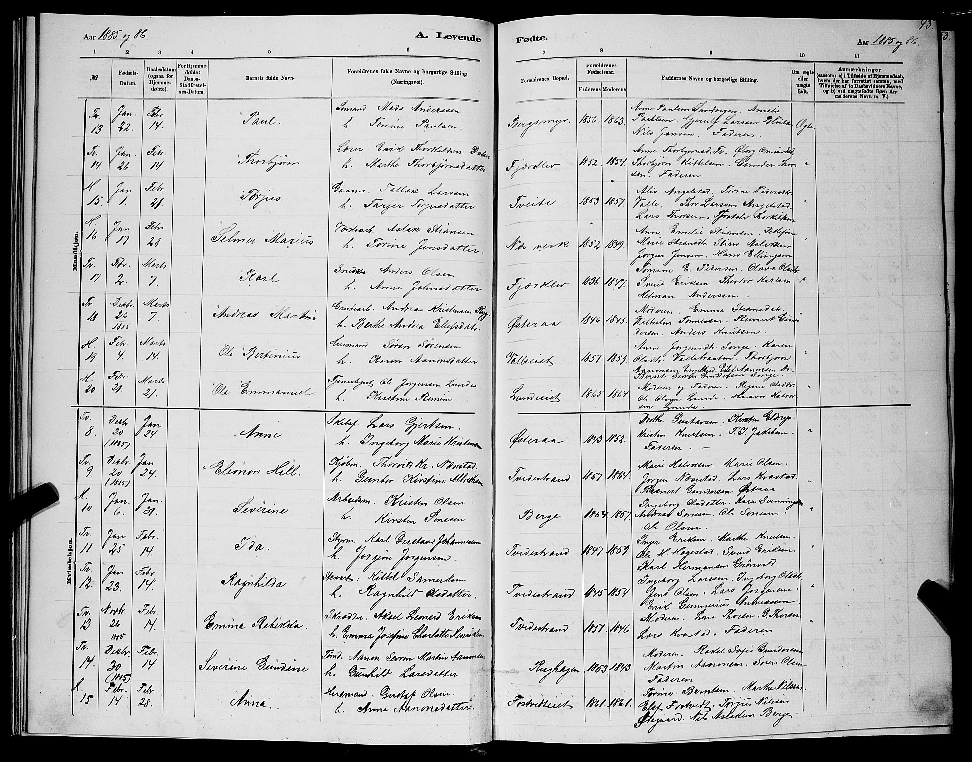 Holt sokneprestkontor, AV/SAK-1111-0021/F/Fb/L0010: Klokkerbok nr. B 10, 1883-1896, s. 43