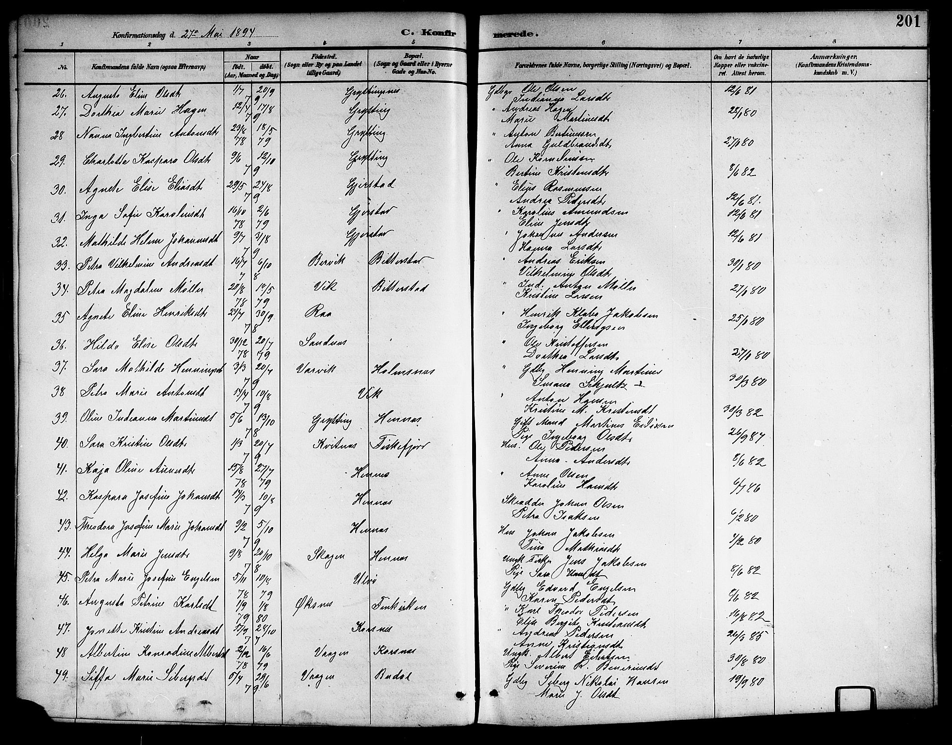 Ministerialprotokoller, klokkerbøker og fødselsregistre - Nordland, AV/SAT-A-1459/888/L1268: Klokkerbok nr. 888C06, 1891-1908, s. 201