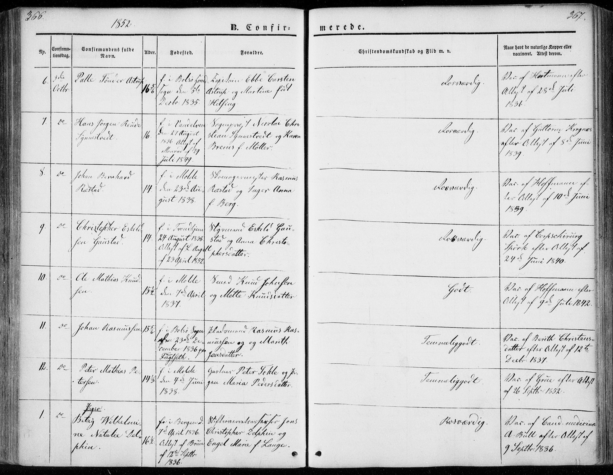 Ministerialprotokoller, klokkerbøker og fødselsregistre - Møre og Romsdal, AV/SAT-A-1454/558/L0689: Ministerialbok nr. 558A03, 1843-1872, s. 366-367