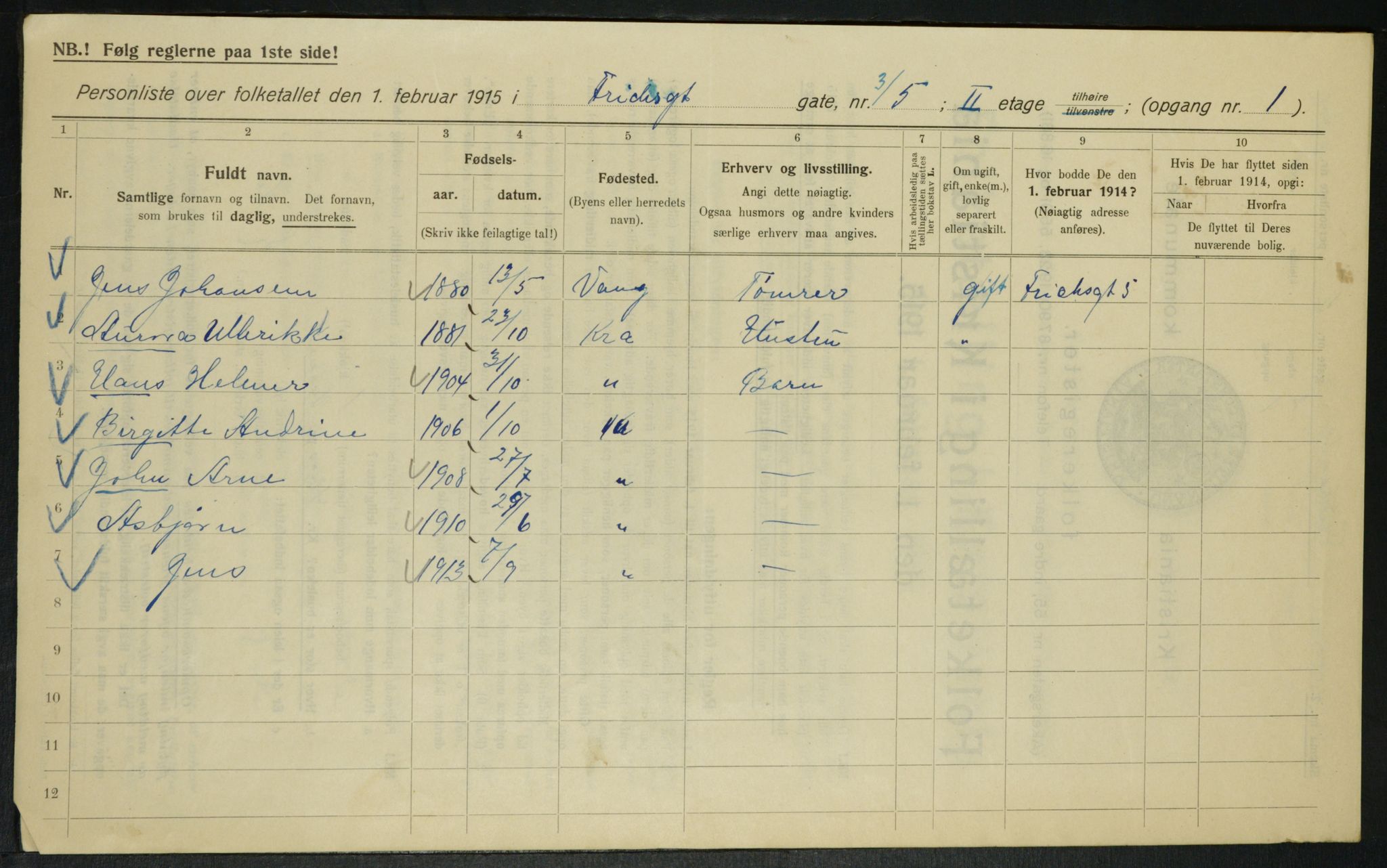 OBA, Kommunal folketelling 1.2.1915 for Kristiania, 1915, s. 26416