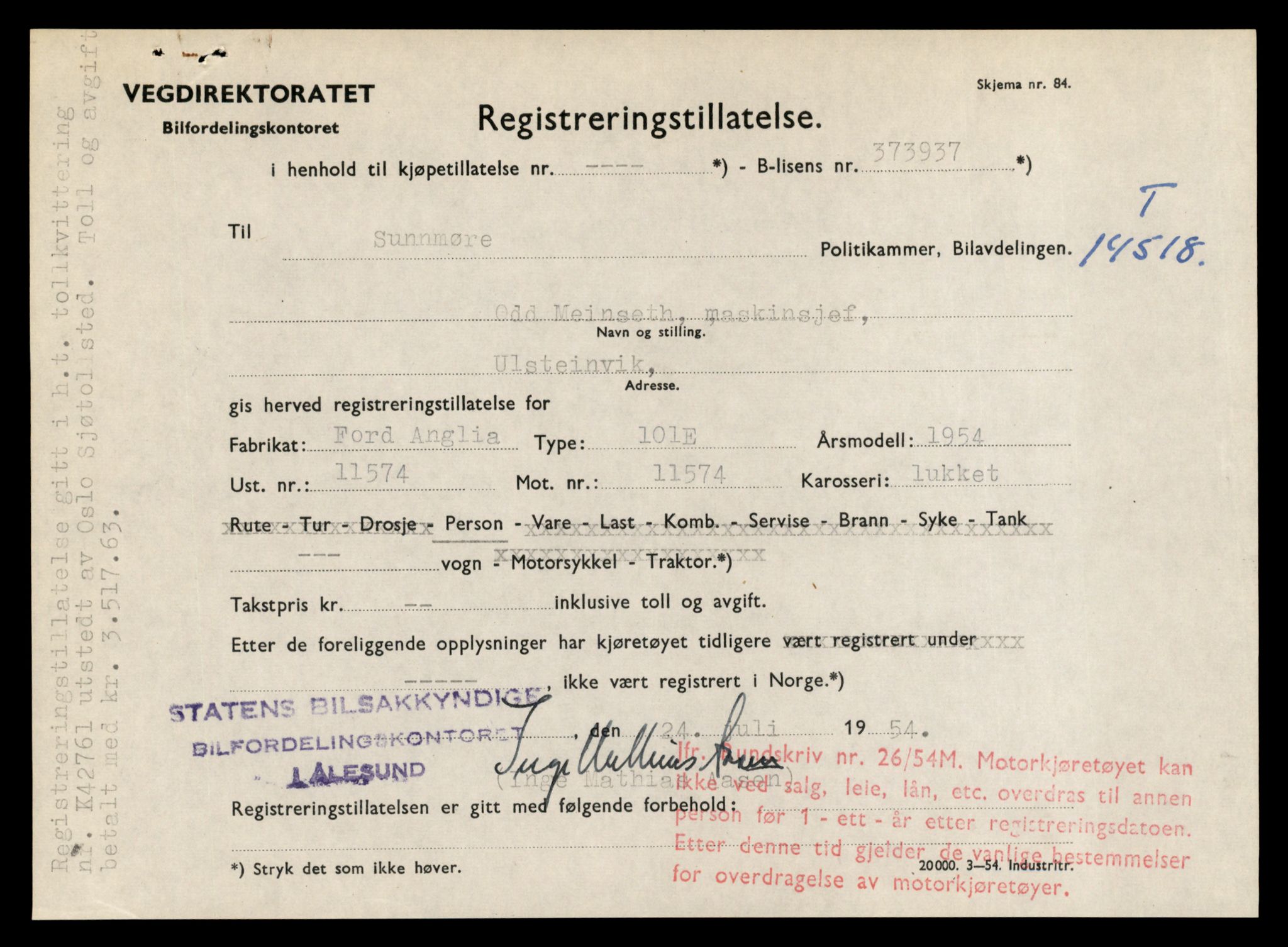 Møre og Romsdal vegkontor - Ålesund trafikkstasjon, AV/SAT-A-4099/F/Fe/L0046: Registreringskort for kjøretøy T 14445 - T 14579, 1927-1998