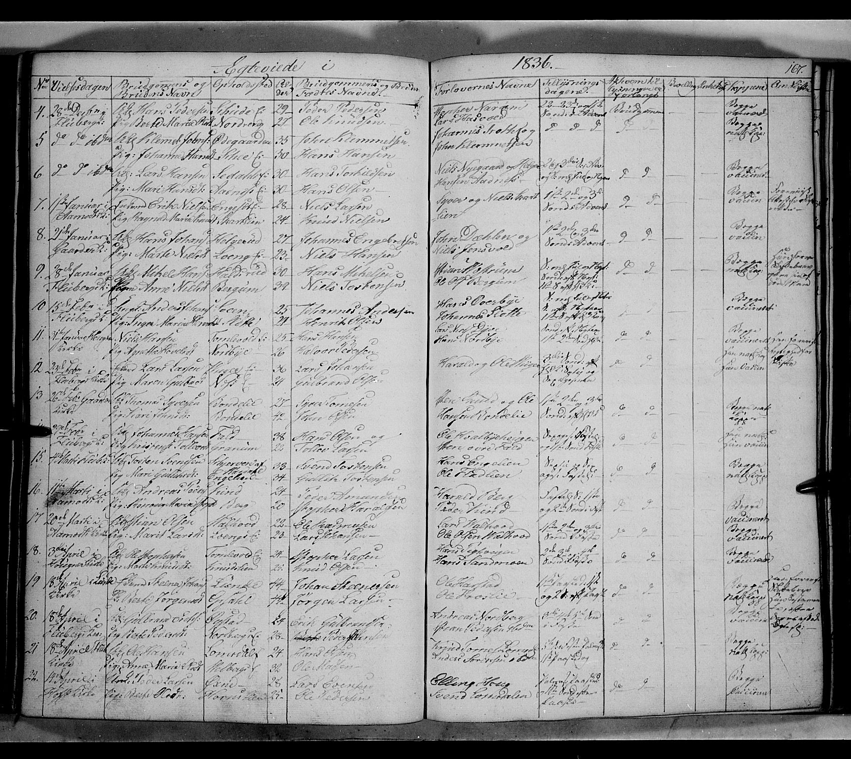 Land prestekontor, AV/SAH-PREST-120/H/Ha/Hab/L0002: Klokkerbok nr. 2, 1833-1849, s. 167