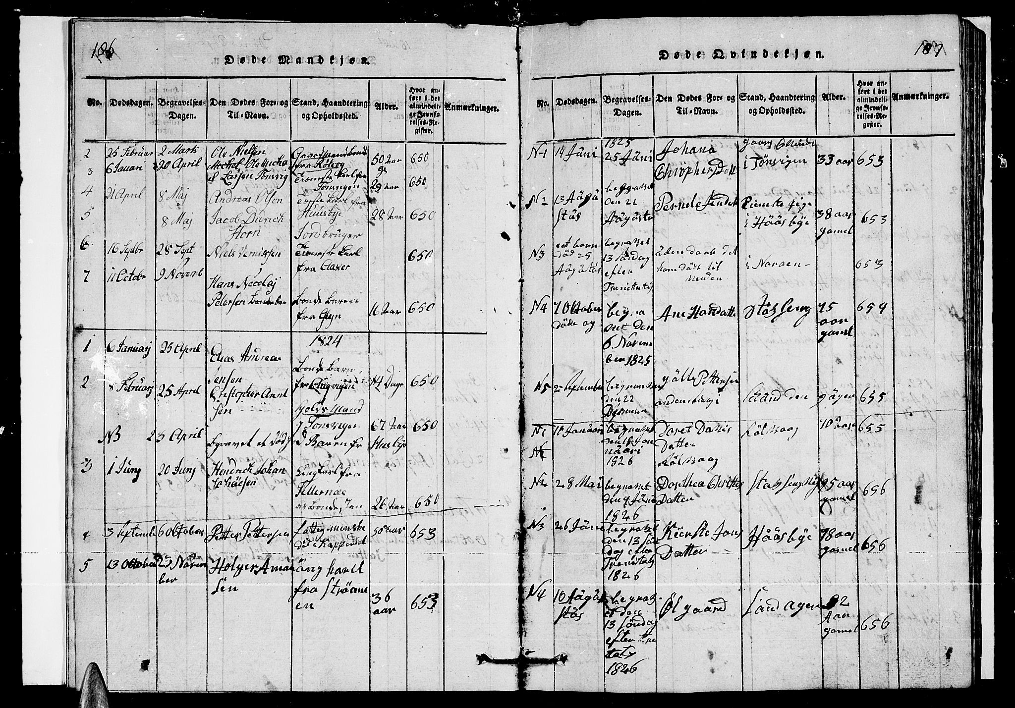 Ministerialprotokoller, klokkerbøker og fødselsregistre - Nordland, AV/SAT-A-1459/835/L0529: Klokkerbok nr. 835C01, 1820-1828, s. 186-187