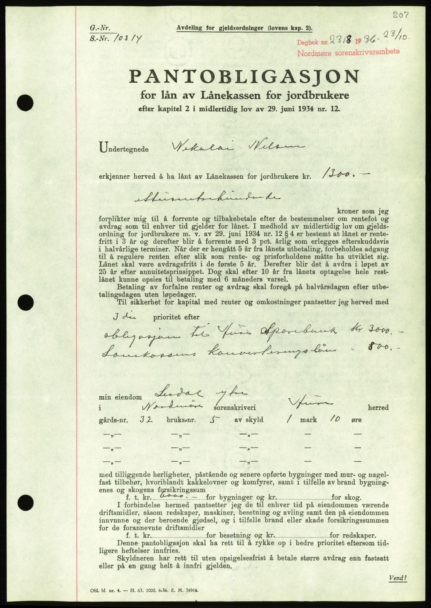 Nordmøre sorenskriveri, AV/SAT-A-4132/1/2/2Ca/L0090: Pantebok nr. B80, 1936-1937, Dagboknr: 2318/1936