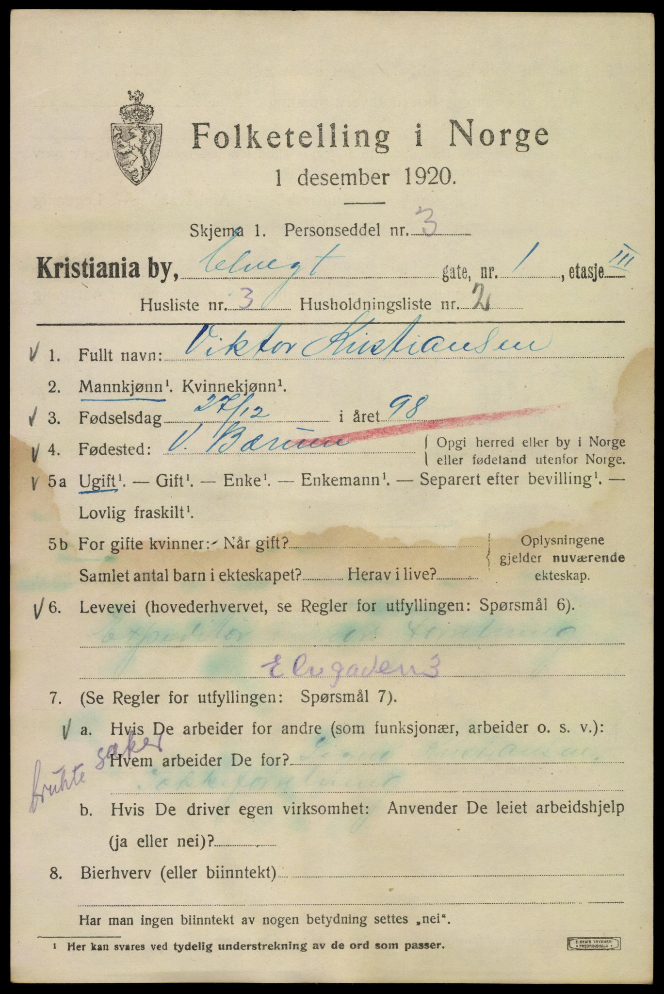 SAO, Folketelling 1920 for 0301 Kristiania kjøpstad, 1920, s. 215095