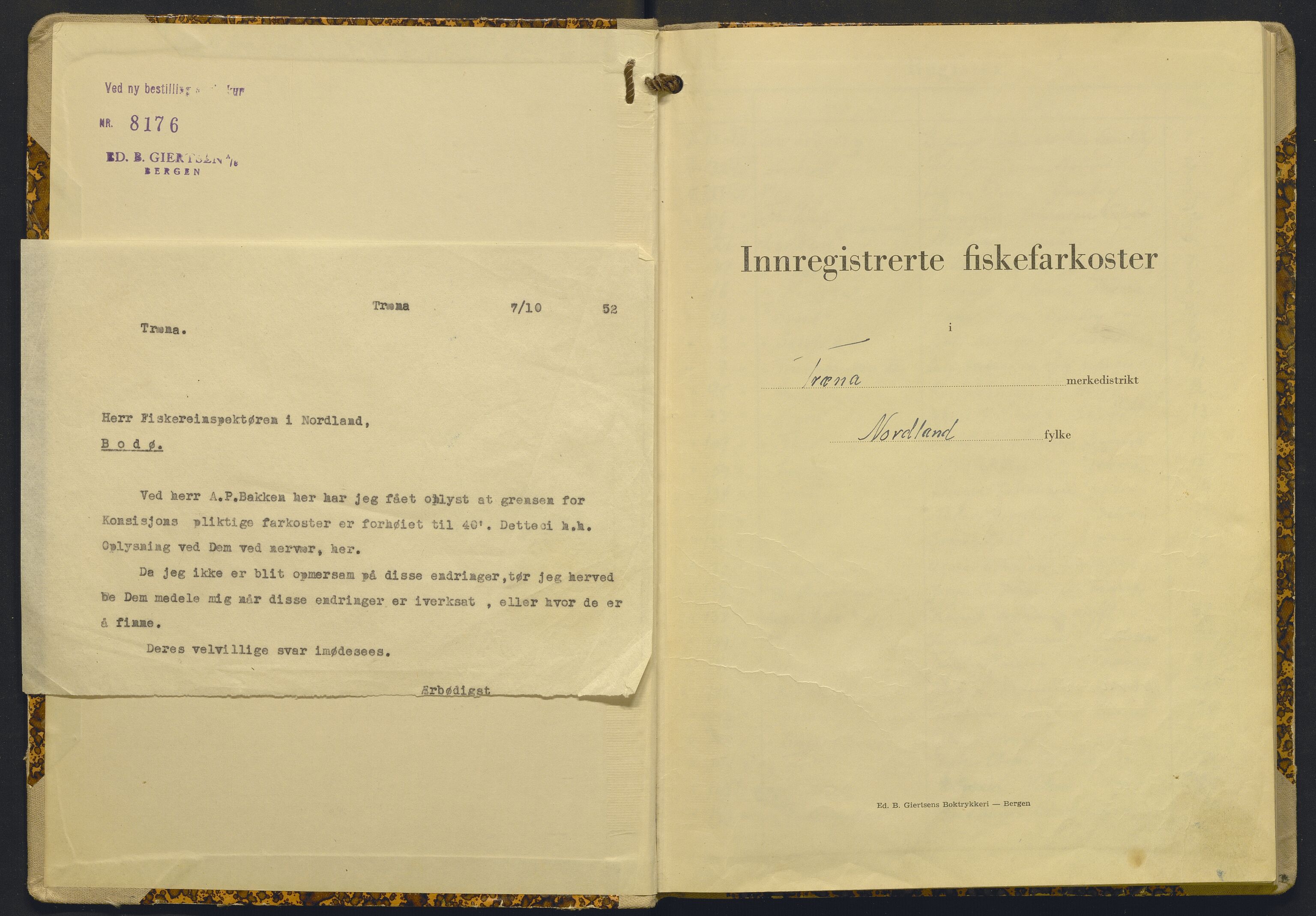Fiskeridirektoratet - 1 Adm. ledelse - 13 Båtkontoret, AV/SAB-A-2003/I/Ia/Iac/L0182: 135.0361/3 Merkeprotokoll - Træna, 1955-1968