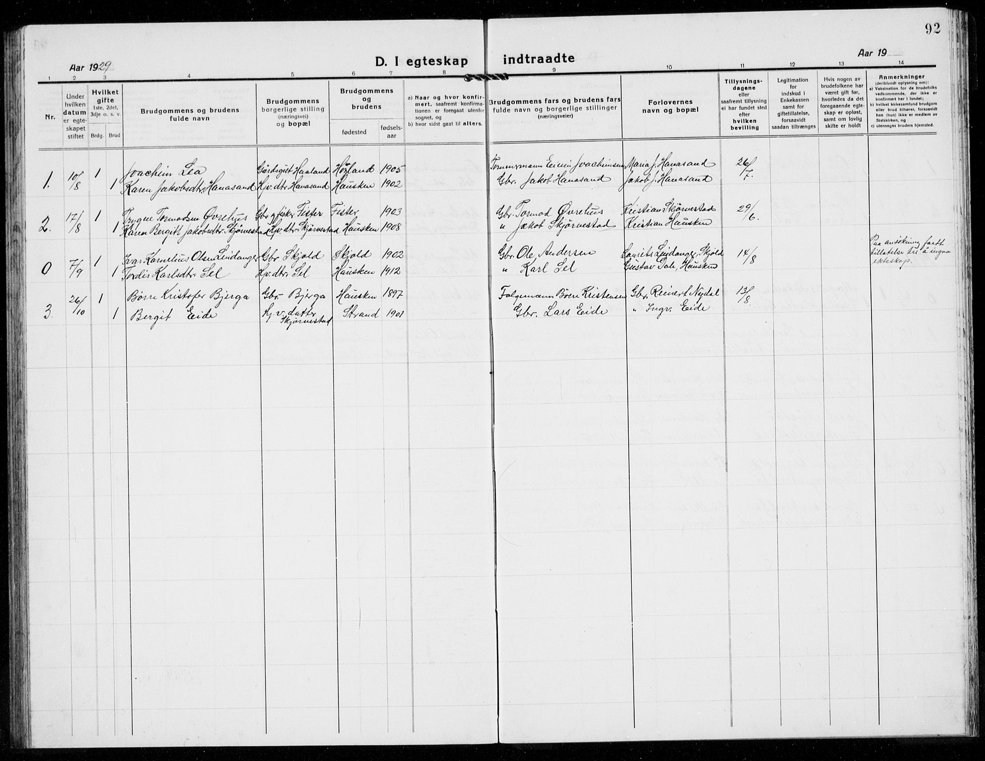 Rennesøy sokneprestkontor, AV/SAST-A -101827/H/Ha/Hab/L0014: Klokkerbok nr. B 13, 1918-1937, s. 92