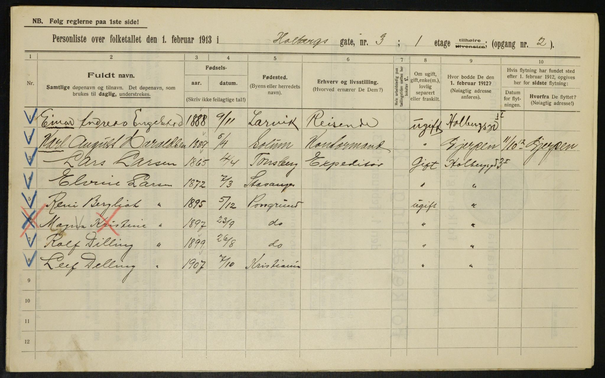 OBA, Kommunal folketelling 1.2.1913 for Kristiania, 1913, s. 40081