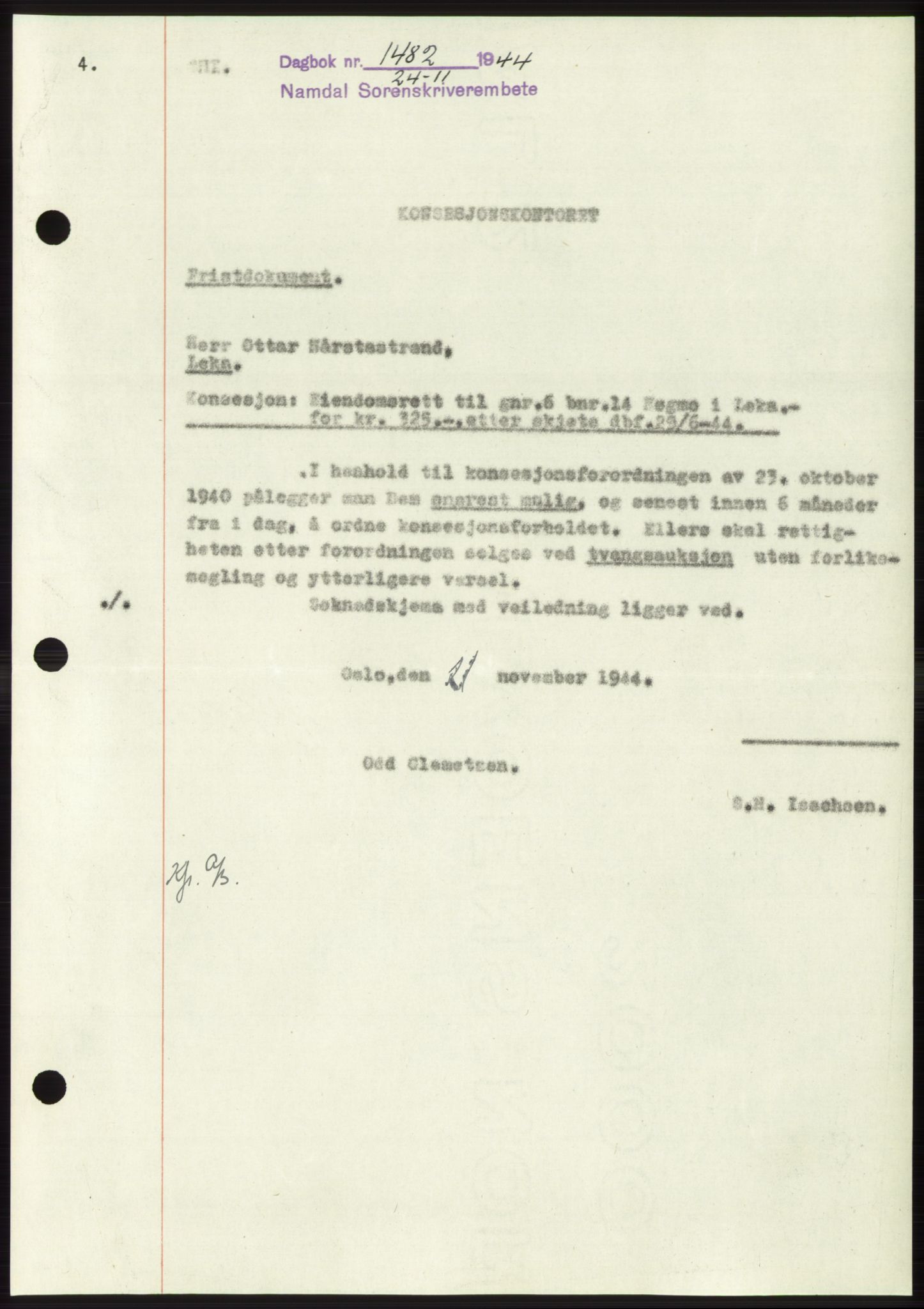 Namdal sorenskriveri, SAT/A-4133/1/2/2C: Pantebok nr. -, 1944-1945, Dagboknr: 1482/1944