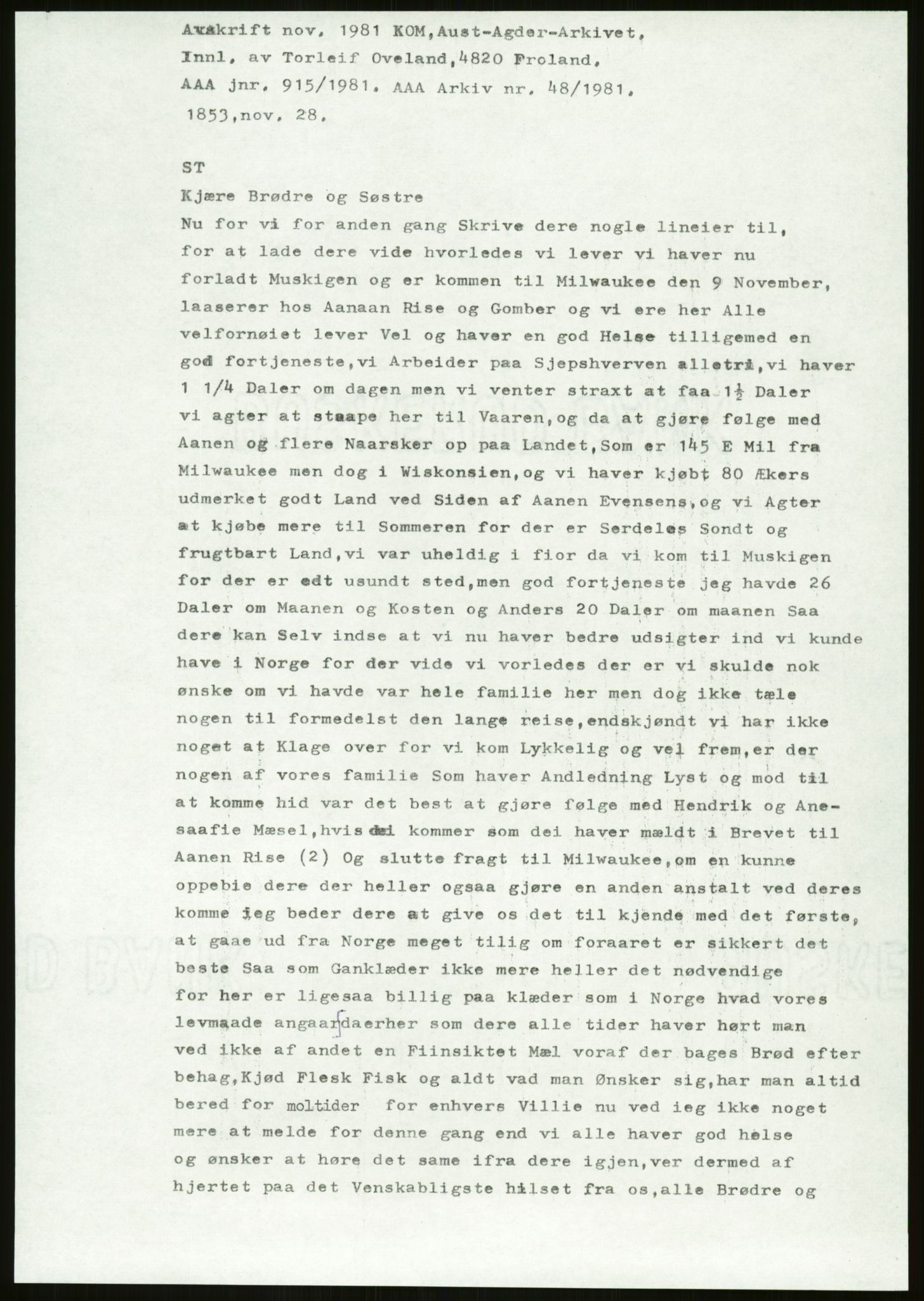 Samlinger til kildeutgivelse, Amerikabrevene, AV/RA-EA-4057/F/L0026: Innlån fra Aust-Agder: Aust-Agder-Arkivet - Erickson, 1838-1914, s. 313