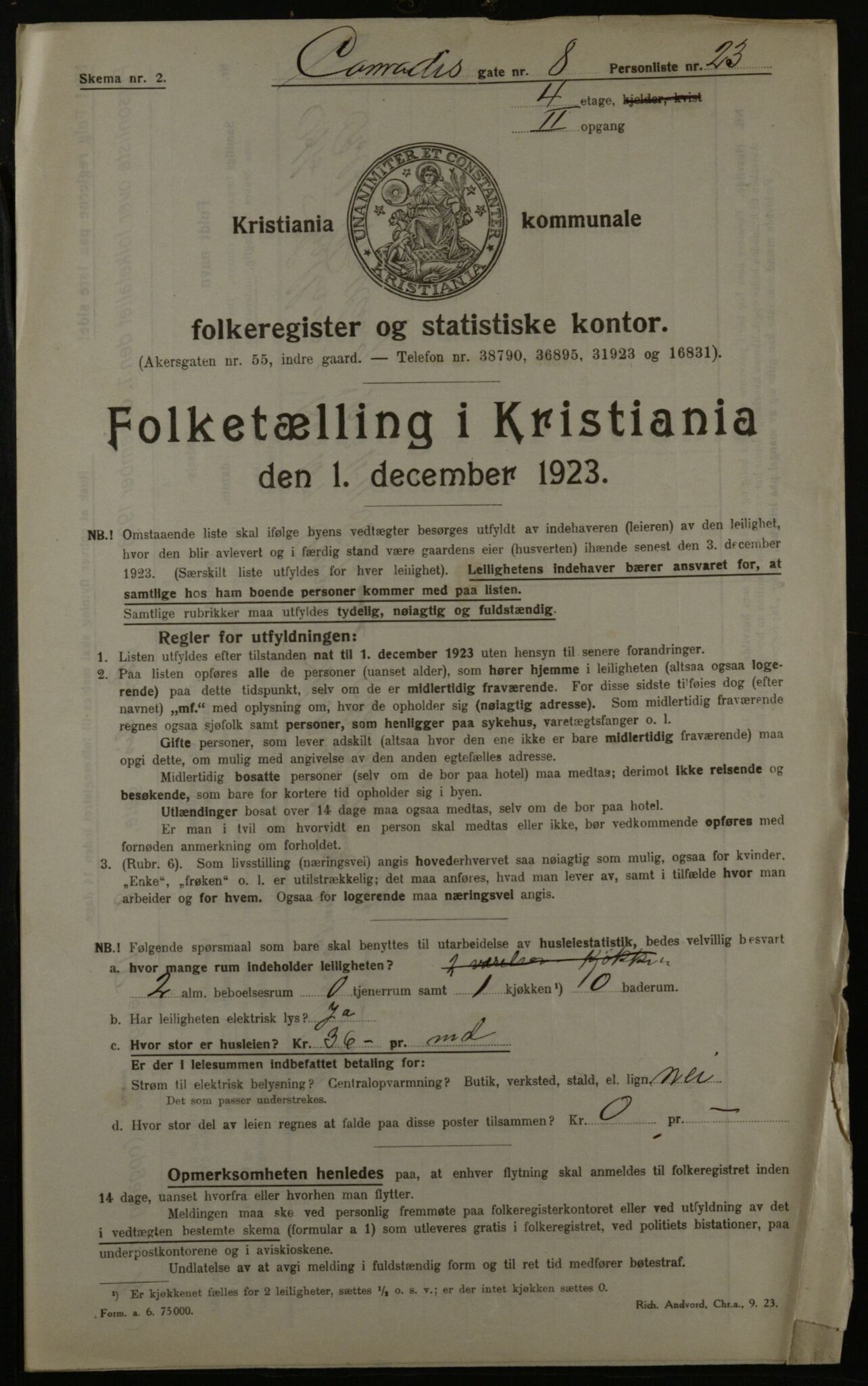 OBA, Kommunal folketelling 1.12.1923 for Kristiania, 1923, s. 15423