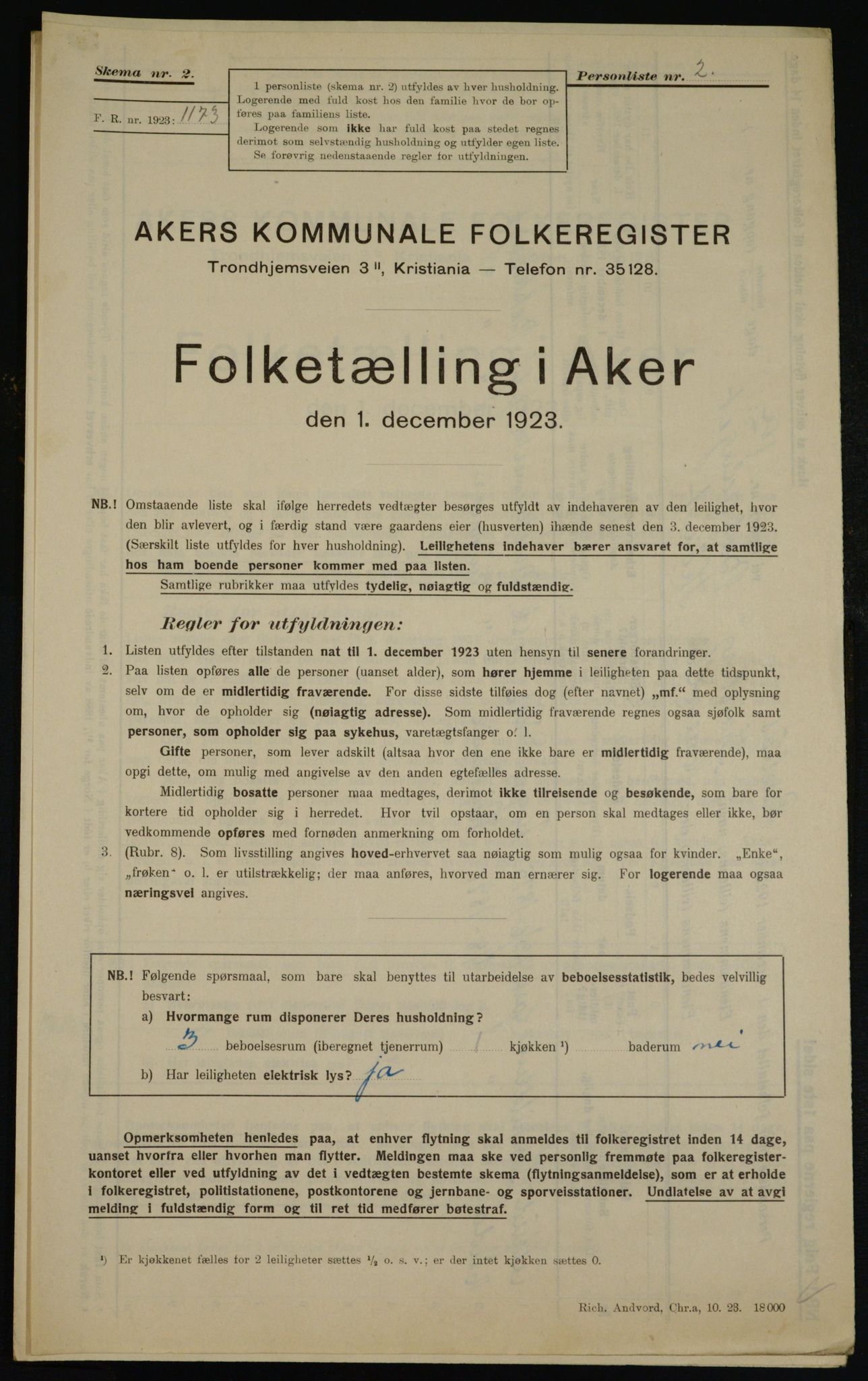 , Kommunal folketelling 1.12.1923 for Aker, 1923, s. 43491