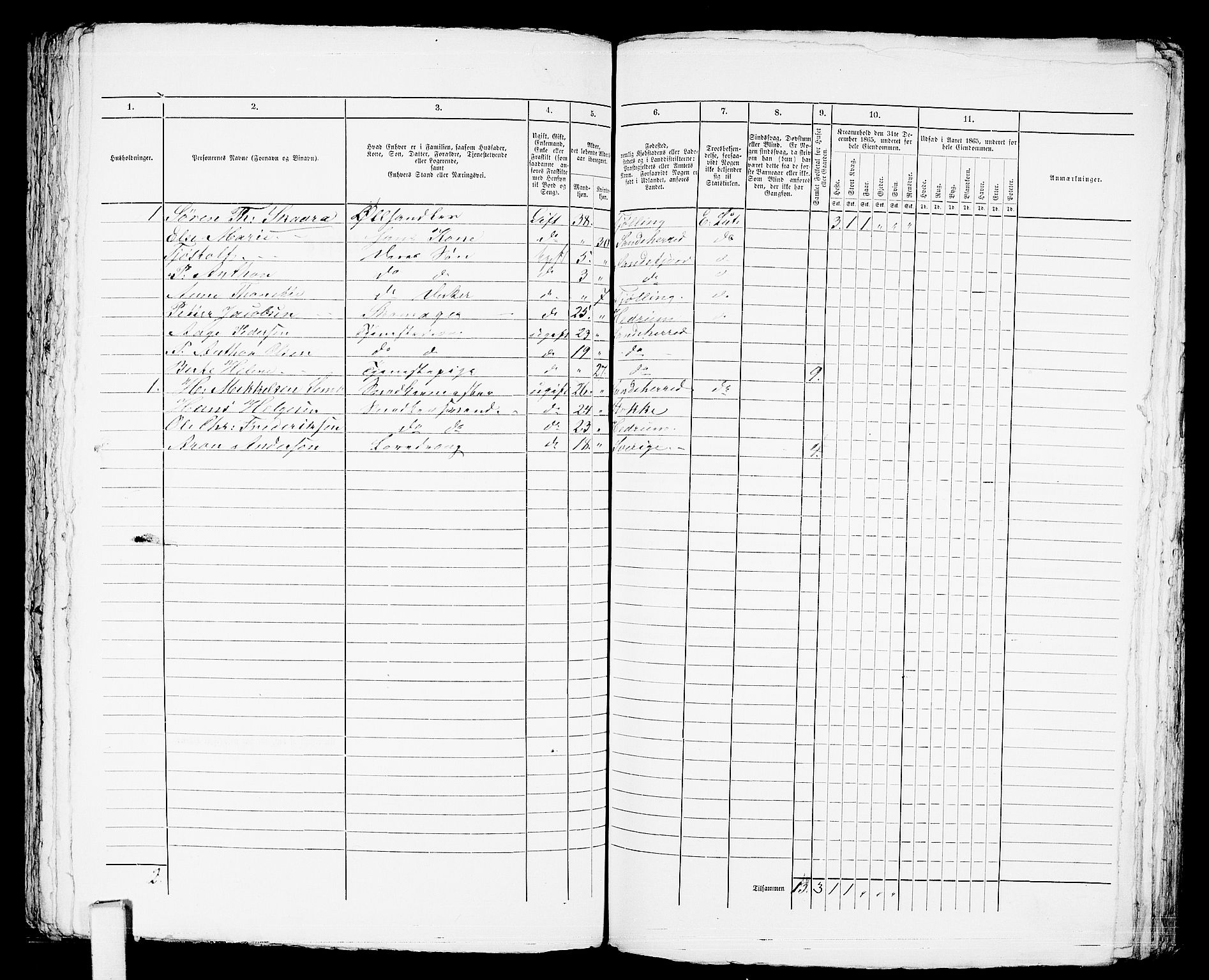 RA, Folketelling 1865 for 0706B Sandeherred prestegjeld, Sandefjord kjøpstad, 1865, s. 329