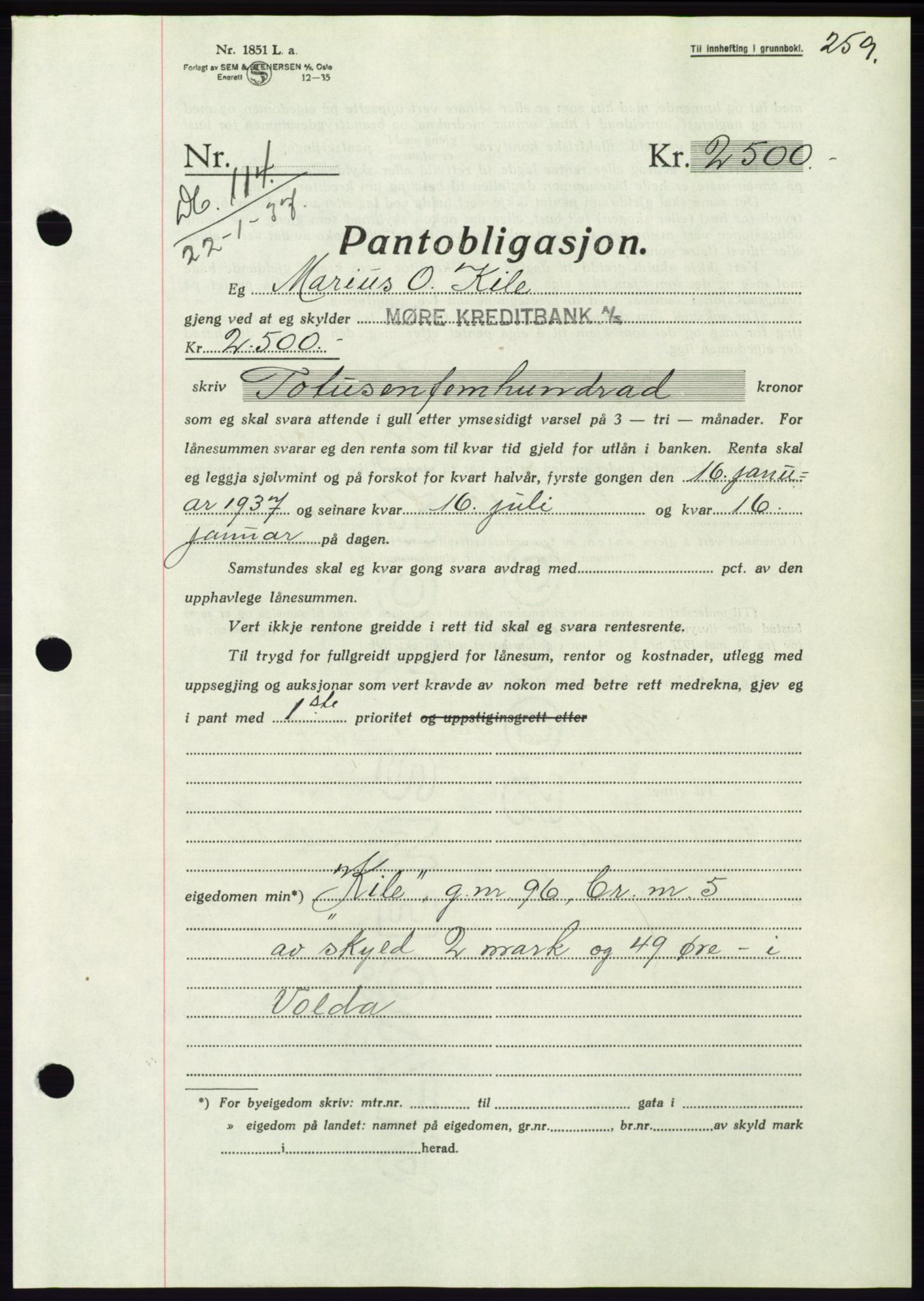 Søre Sunnmøre sorenskriveri, SAT/A-4122/1/2/2C/L0062: Pantebok nr. 56, 1936-1937, Dagboknr: 114/1937