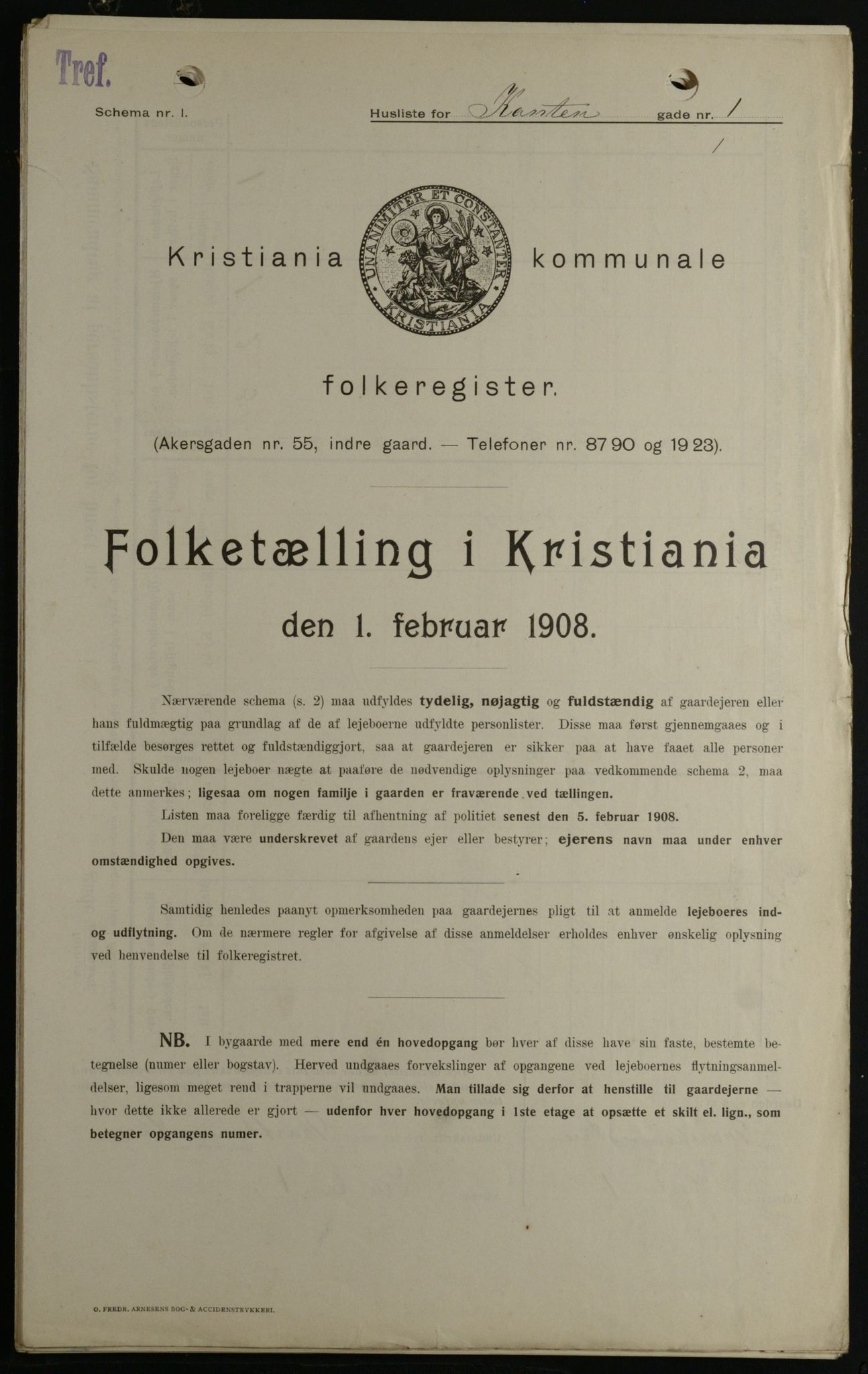 OBA, Kommunal folketelling 1.2.1908 for Kristiania kjøpstad, 1908, s. 43118