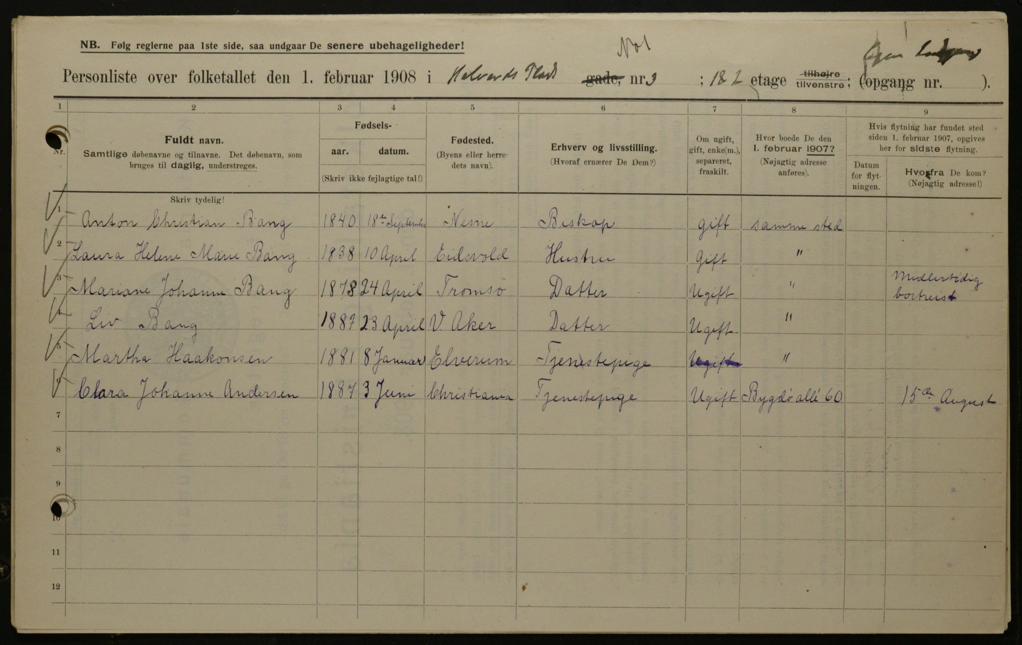 OBA, Kommunal folketelling 1.2.1908 for Kristiania kjøpstad, 1908, s. 79263
