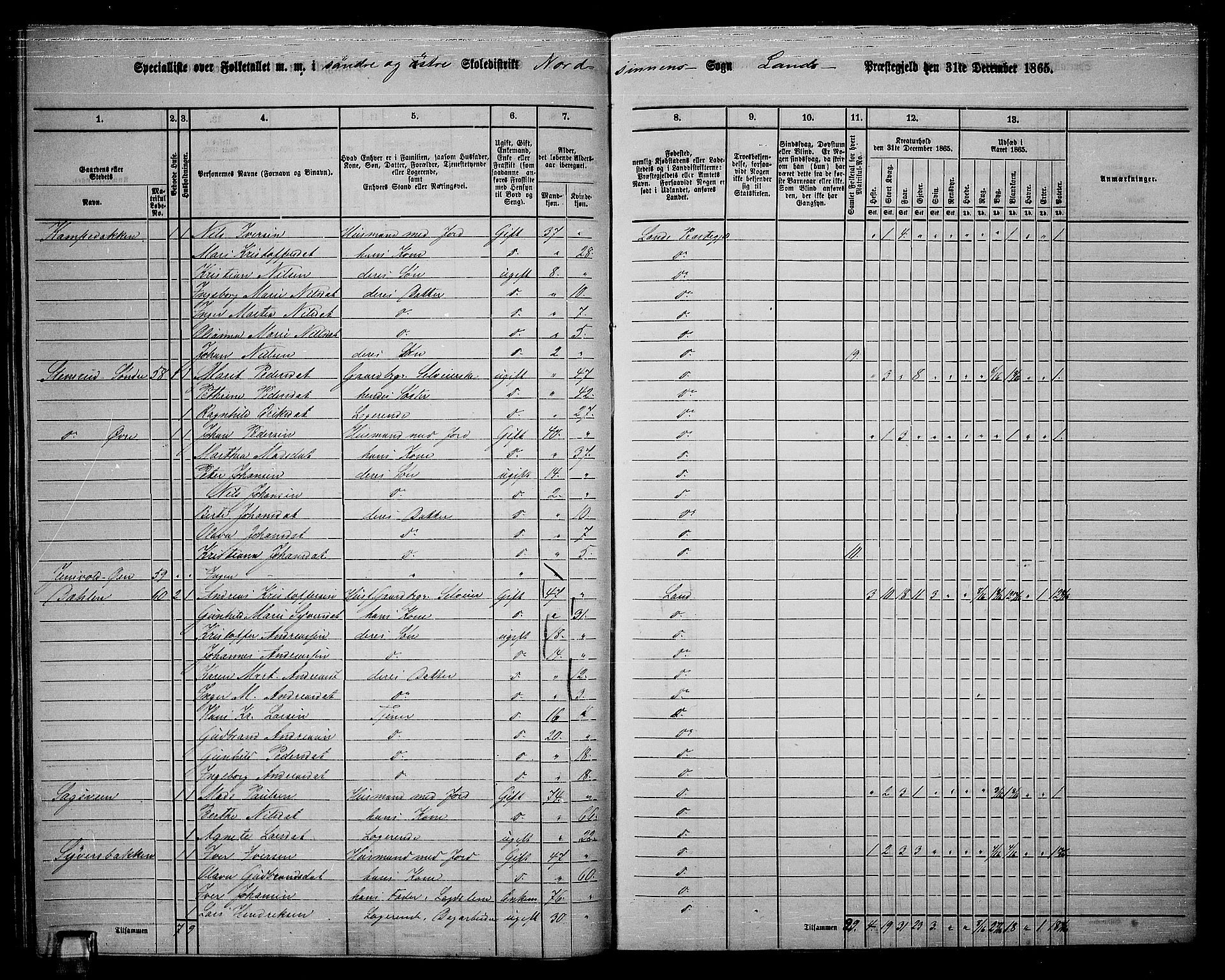 RA, Folketelling 1865 for 0536P Land prestegjeld, 1865, s. 61