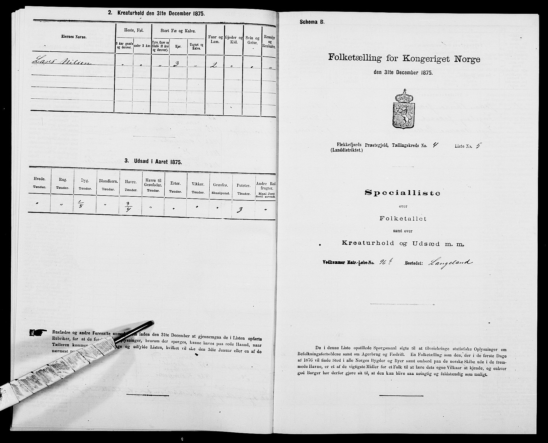 SAK, Folketelling 1875 for 1042L Flekkefjord prestegjeld, Nes sokn og Hidra sokn, 1875, s. 542