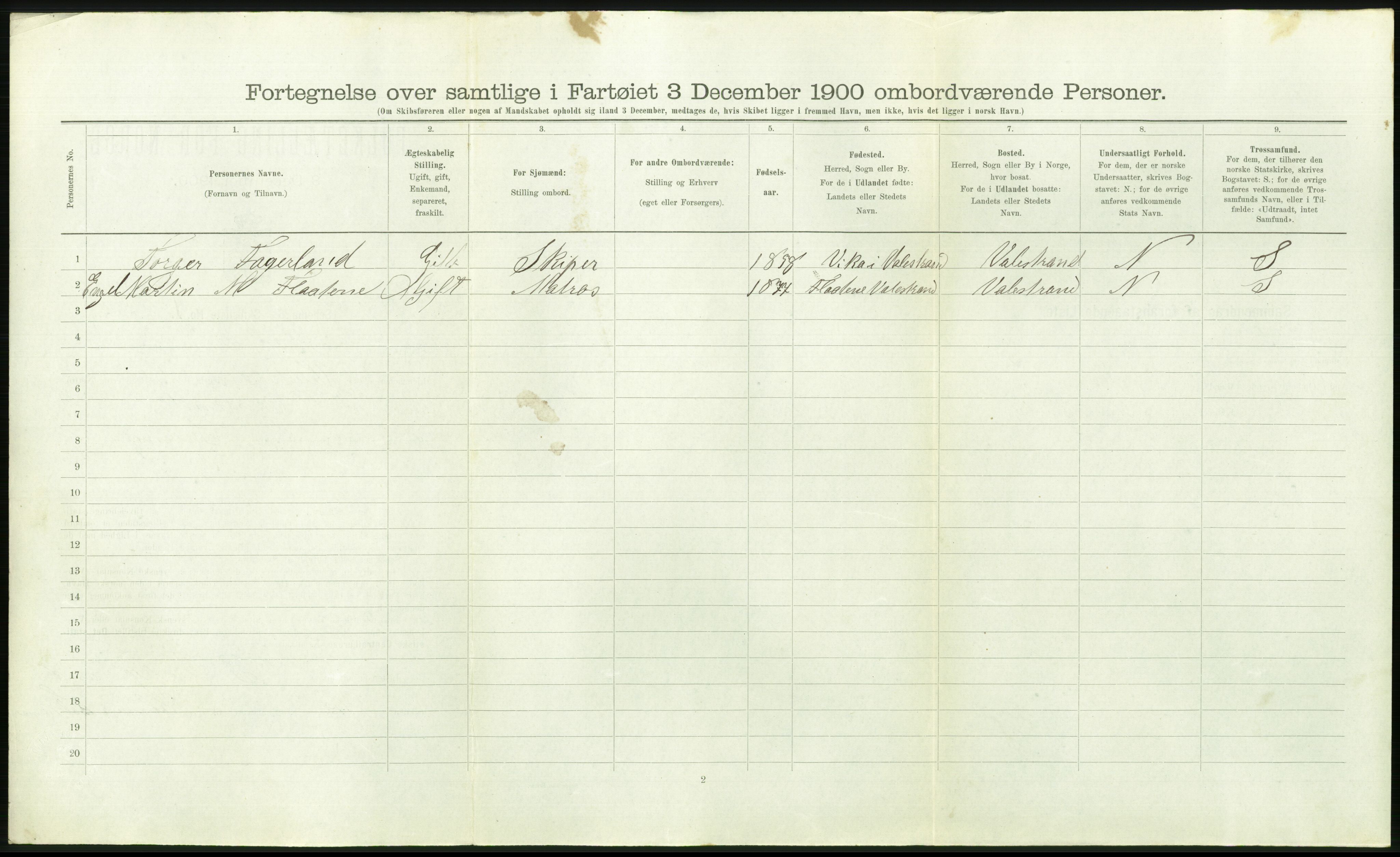 RA, Folketelling 1900 - skipslister med personlister for skip i norske havner, utenlandske havner og til havs, 1900, s. 1062