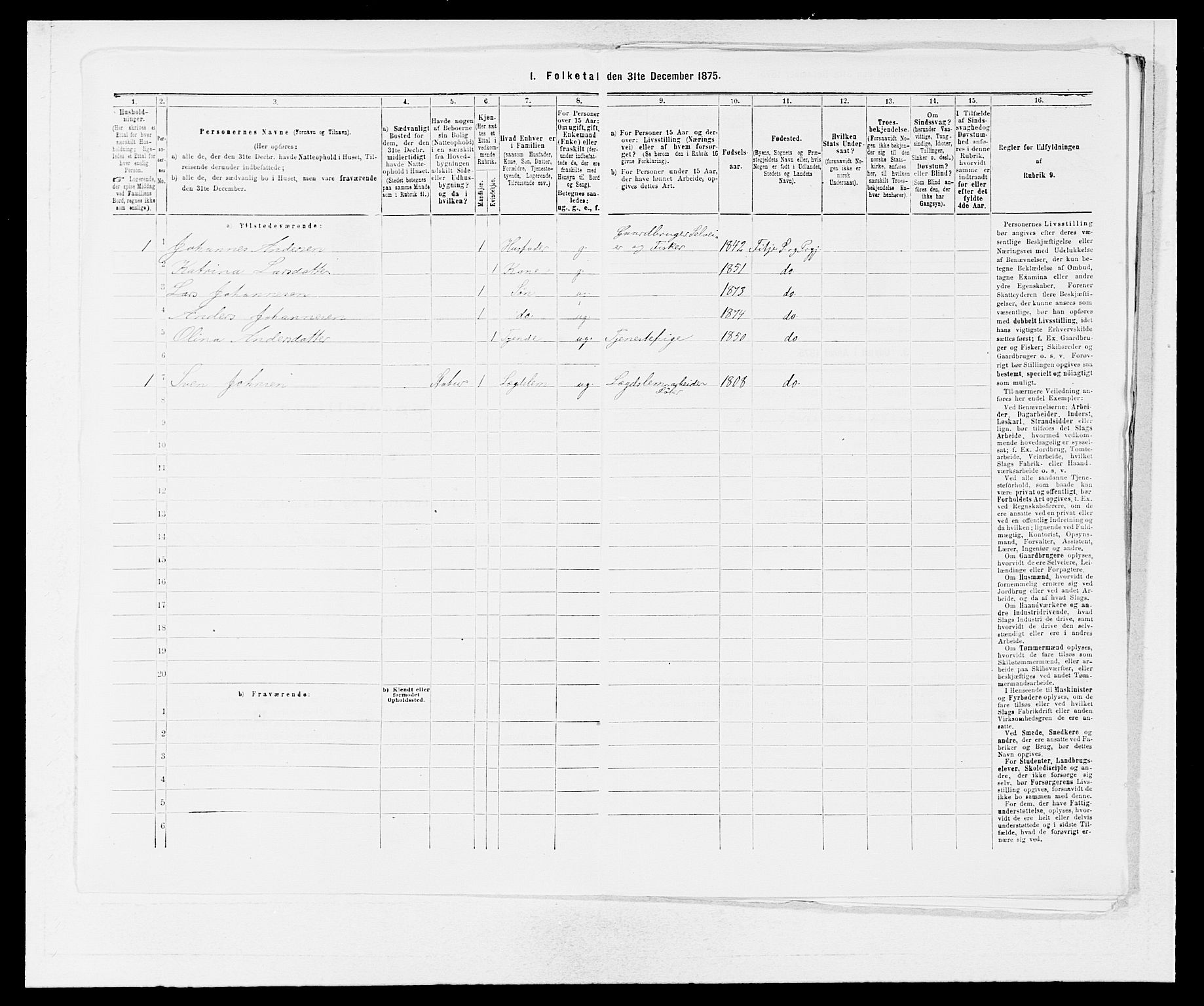 SAB, Folketelling 1875 for 1222P Fitjar prestegjeld, 1875, s. 824