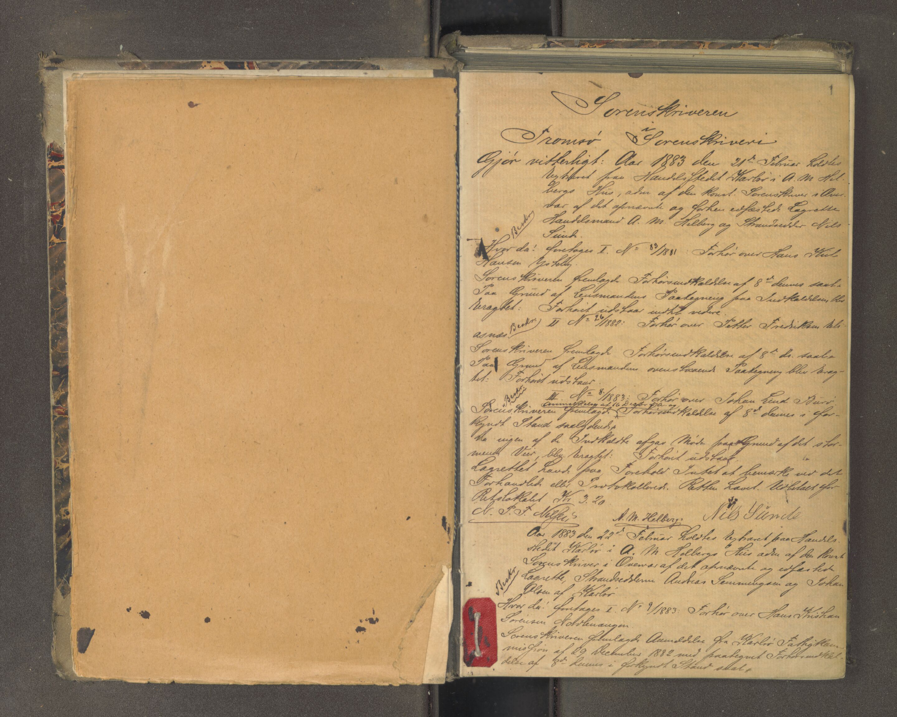 Tromsø sorenskriveri 1855-, AV/SATØ-S-0050/F/Fe/L0134: Ekstrarettsprotokoll med register, 1883-1889, s. 1a