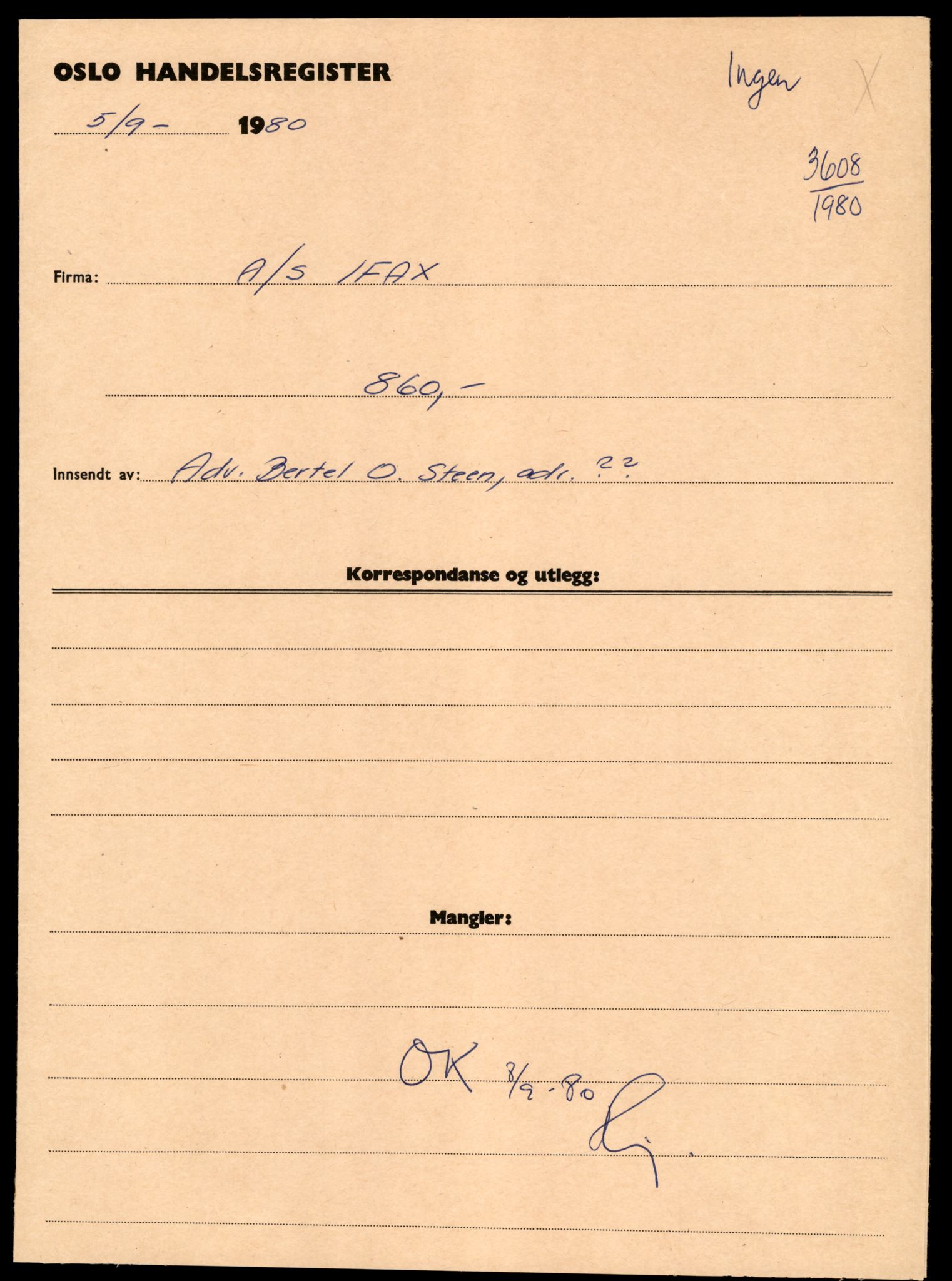 Oslo byfogd, Handelsregisteret, SAT/A-10867/G/Gc/Gca/L0348: Ikke konverterte foretak, Ifa-Ila, 1890-1990, s. 1