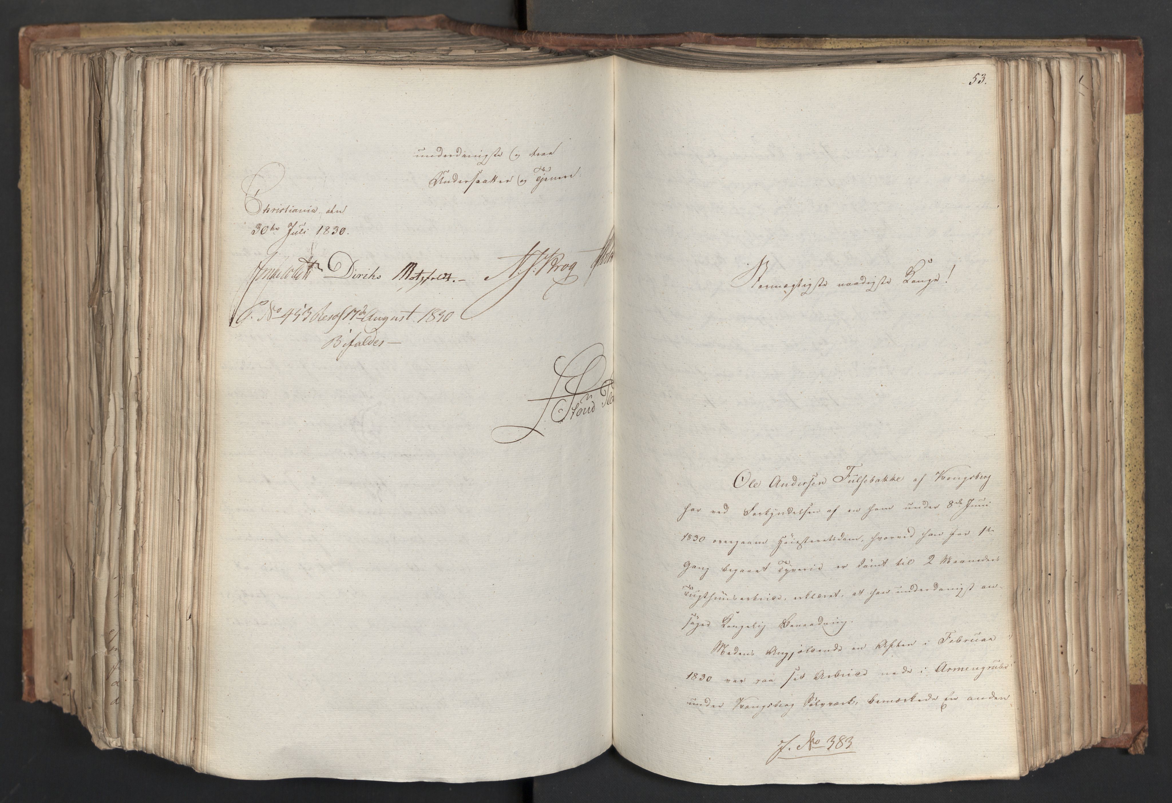 Statsrådsavdelingen i Stockholm, AV/RA-S-1003/D/Da/L0066: Regjeringsinnstillinger nr. 240-449, 1830, s. 580