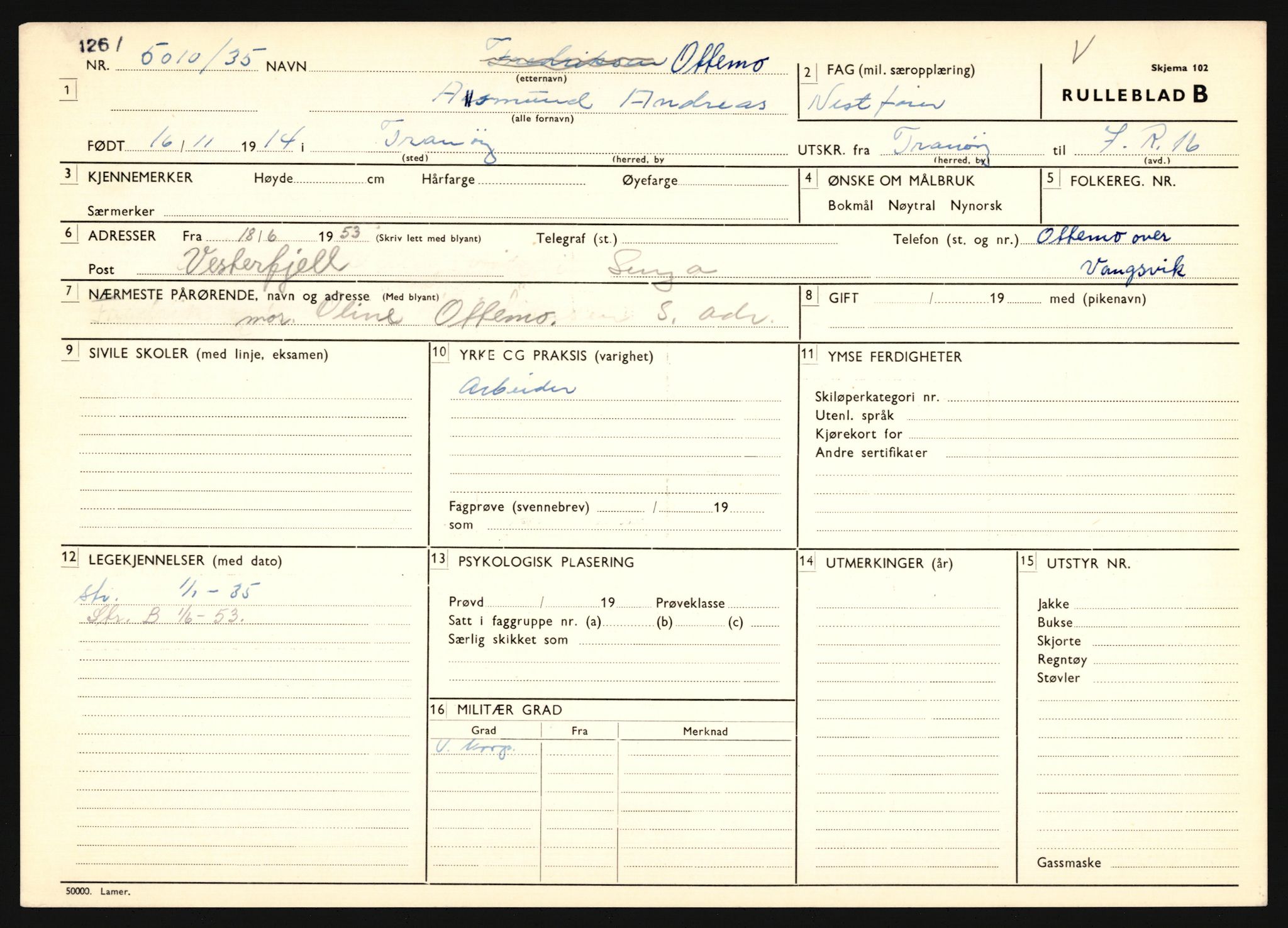 Forsvaret, Troms infanteriregiment nr. 16, AV/RA-RAFA-3146/P/Pa/L0019: Rulleblad for regimentets menige mannskaper, årsklasse 1935, 1935, s. 977