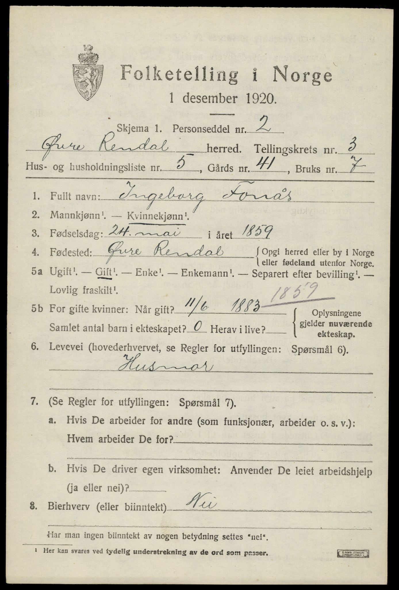 SAH, Folketelling 1920 for 0433 Øvre Rendal herred, 1920, s. 1343