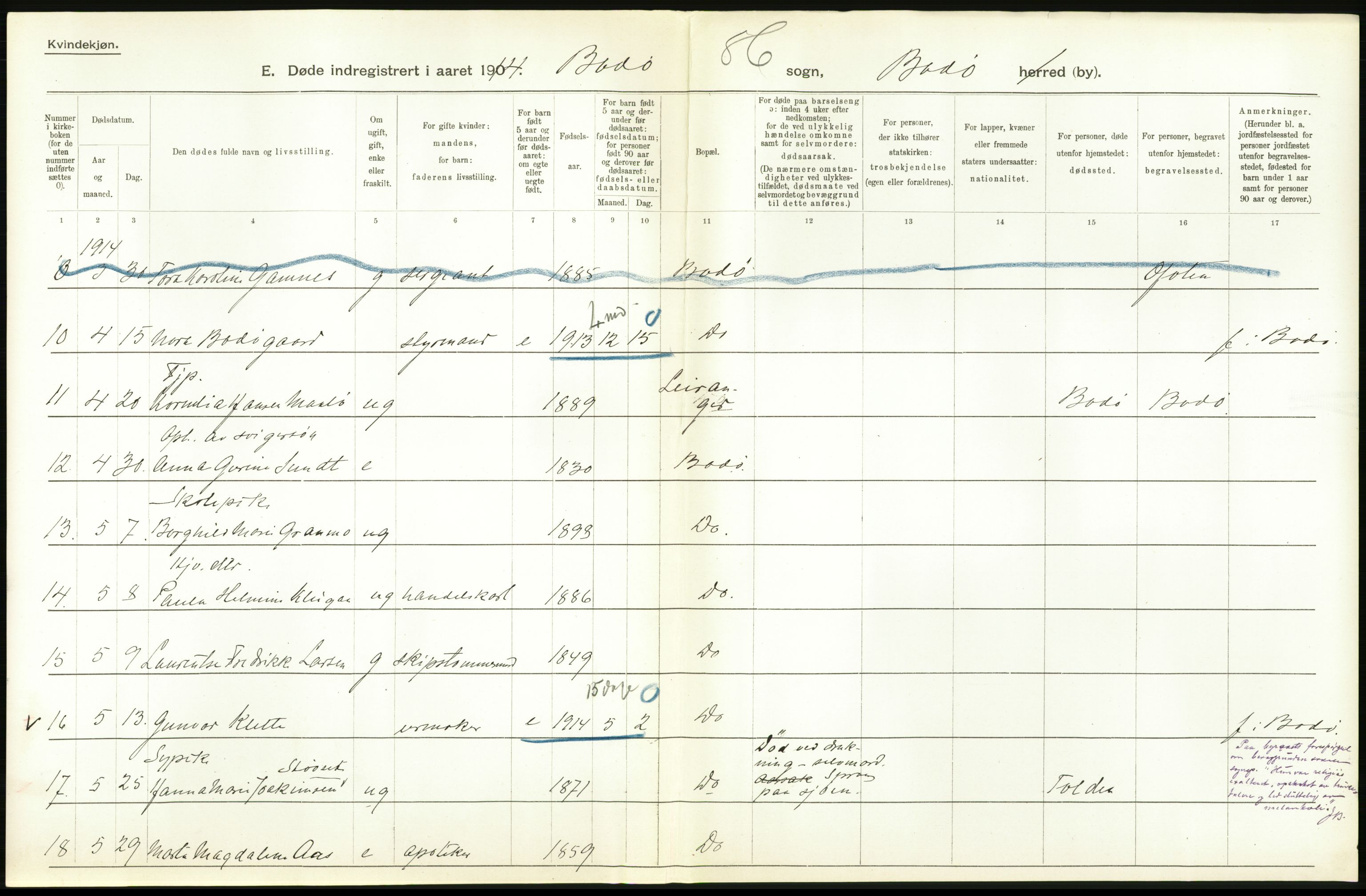 Statistisk sentralbyrå, Sosiodemografiske emner, Befolkning, RA/S-2228/D/Df/Dfb/Dfbd/L0045: Nordlands amt: Døde. Bygder og byer., 1914, s. 552