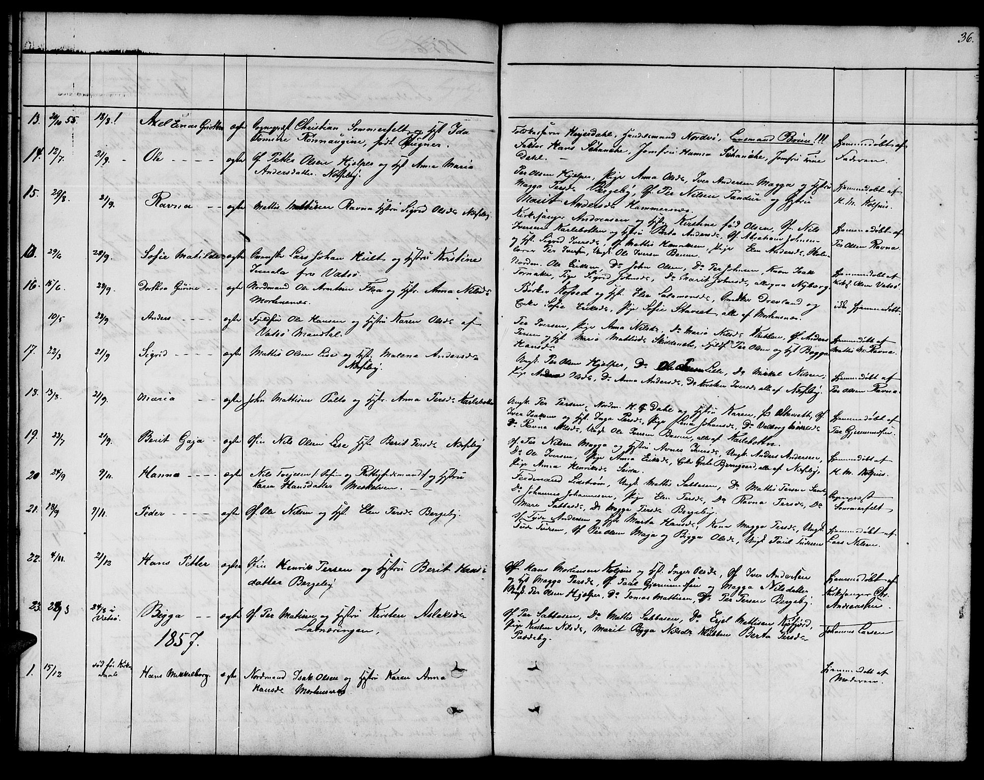 Nesseby sokneprestkontor, AV/SATØ-S-1330/H/Hb/L0001klokker: Klokkerbok nr. 1, 1844-1861, s. 36