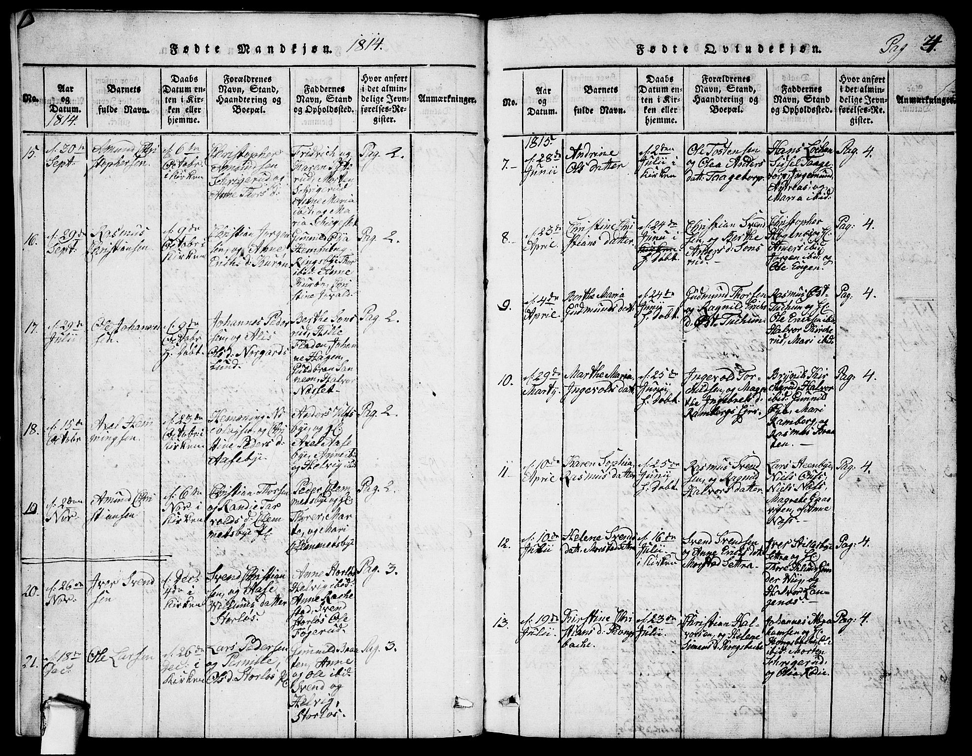 Rødenes prestekontor Kirkebøker, AV/SAO-A-2005/G/Ga/L0001: Klokkerbok nr.  I 1, 1814-1841, s. 4