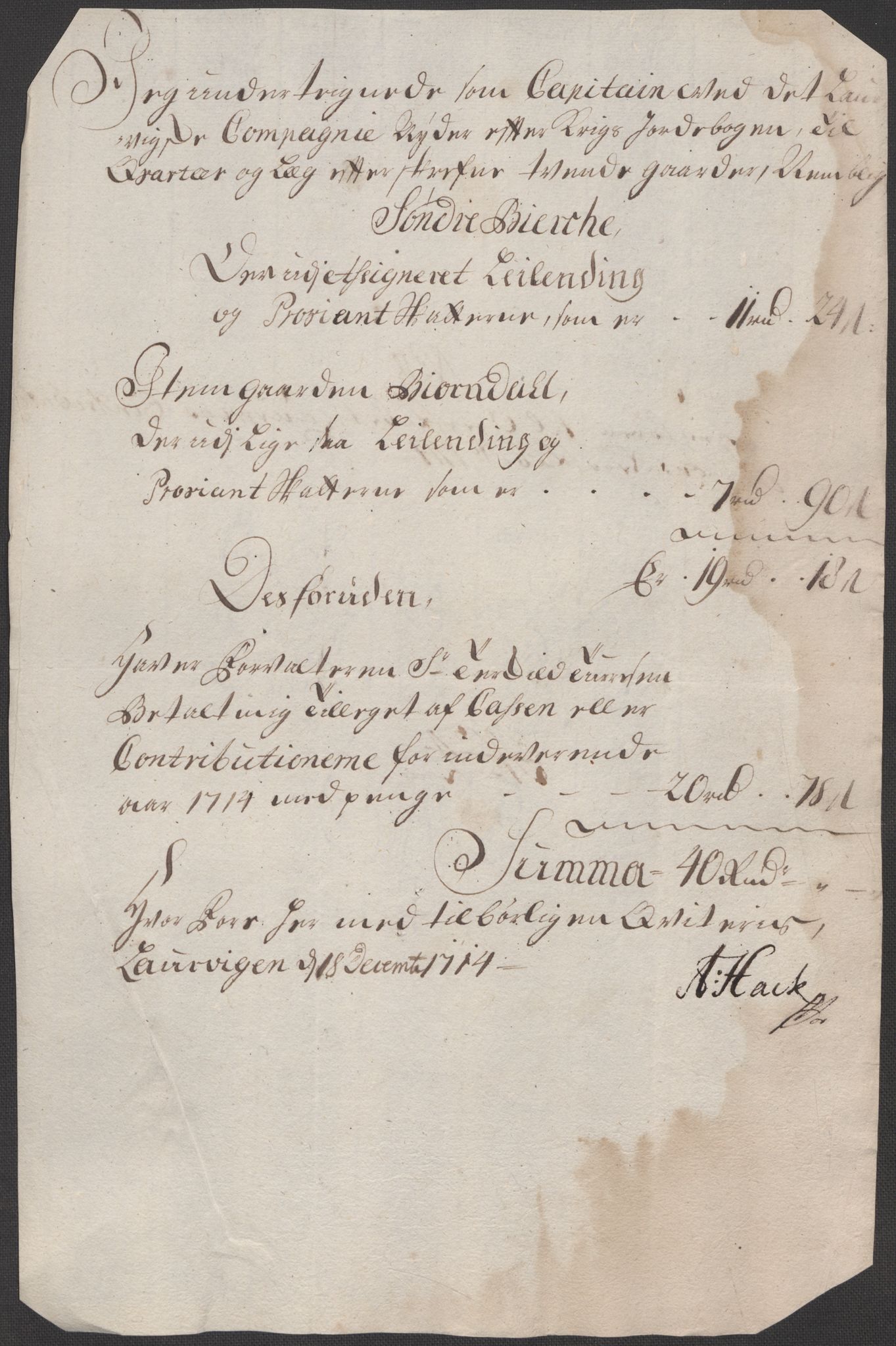 Rentekammeret inntil 1814, Reviderte regnskaper, Fogderegnskap, AV/RA-EA-4092/R33/L1986: Fogderegnskap Larvik grevskap, 1714-1715, s. 200