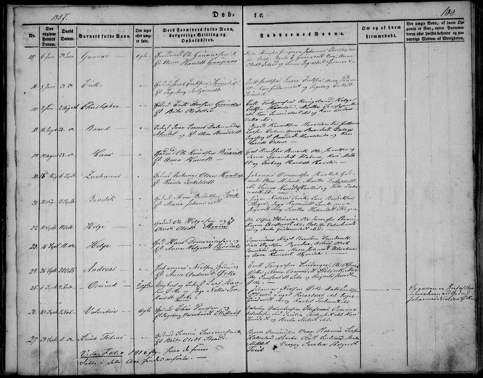 Skjold sokneprestkontor, AV/SAST-A-101847/H/Ha/Haa/L0006: Ministerialbok nr. A 6.1, 1835-1858, s. 100