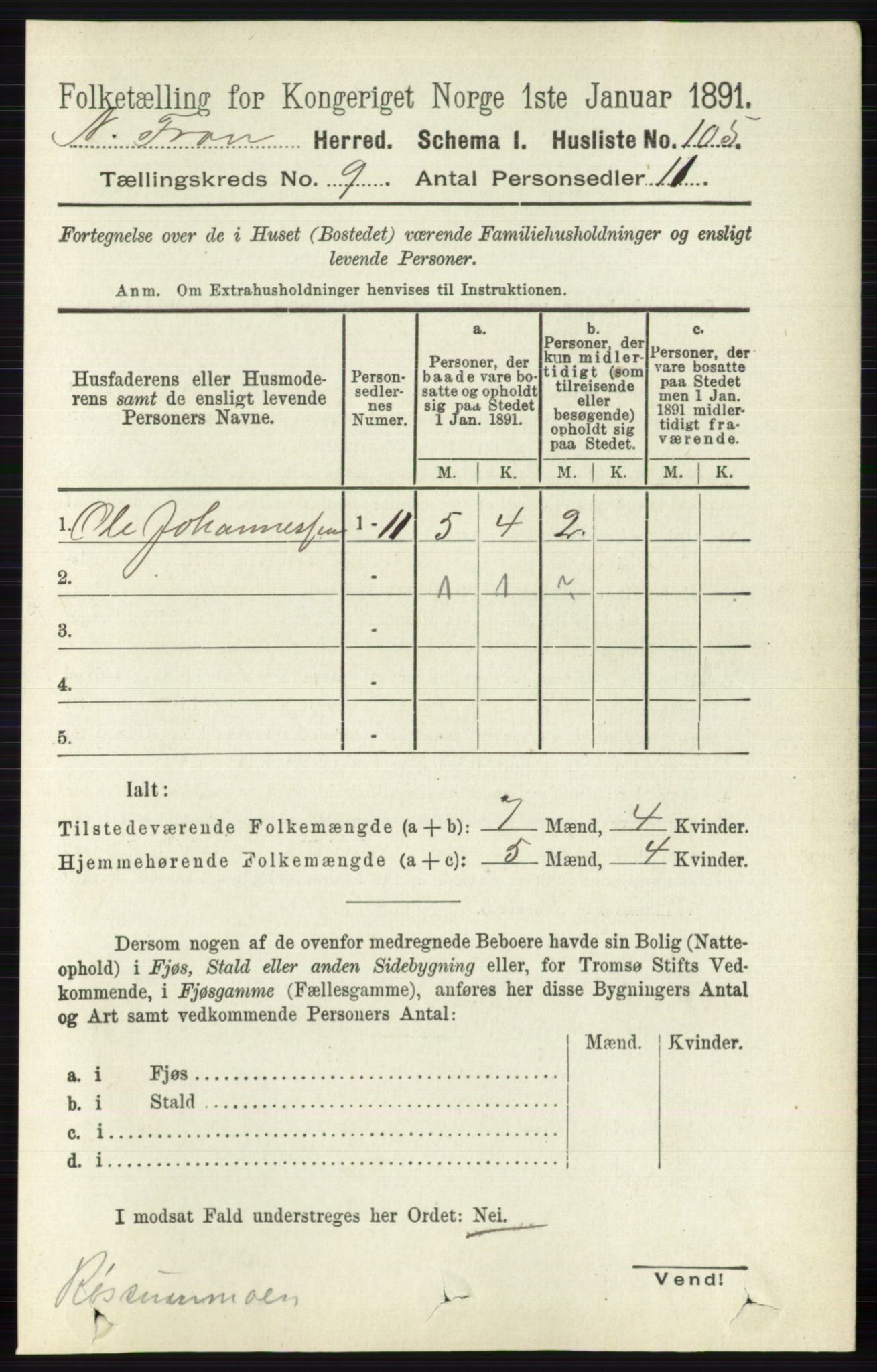 RA, Folketelling 1891 for 0518 Nord-Fron herred, 1891, s. 3709