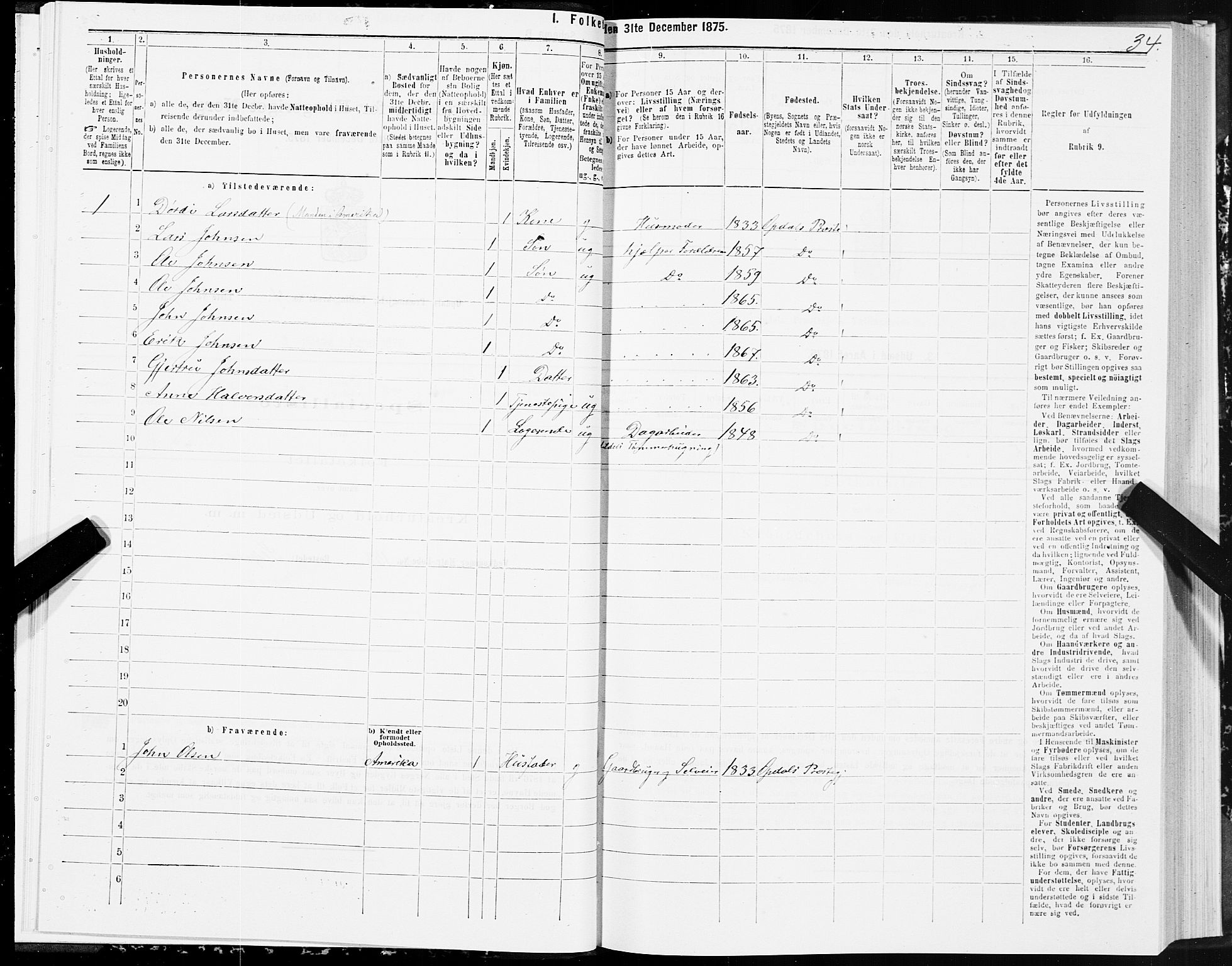 SAT, Folketelling 1875 for 1634P Oppdal prestegjeld, 1875, s. 3034