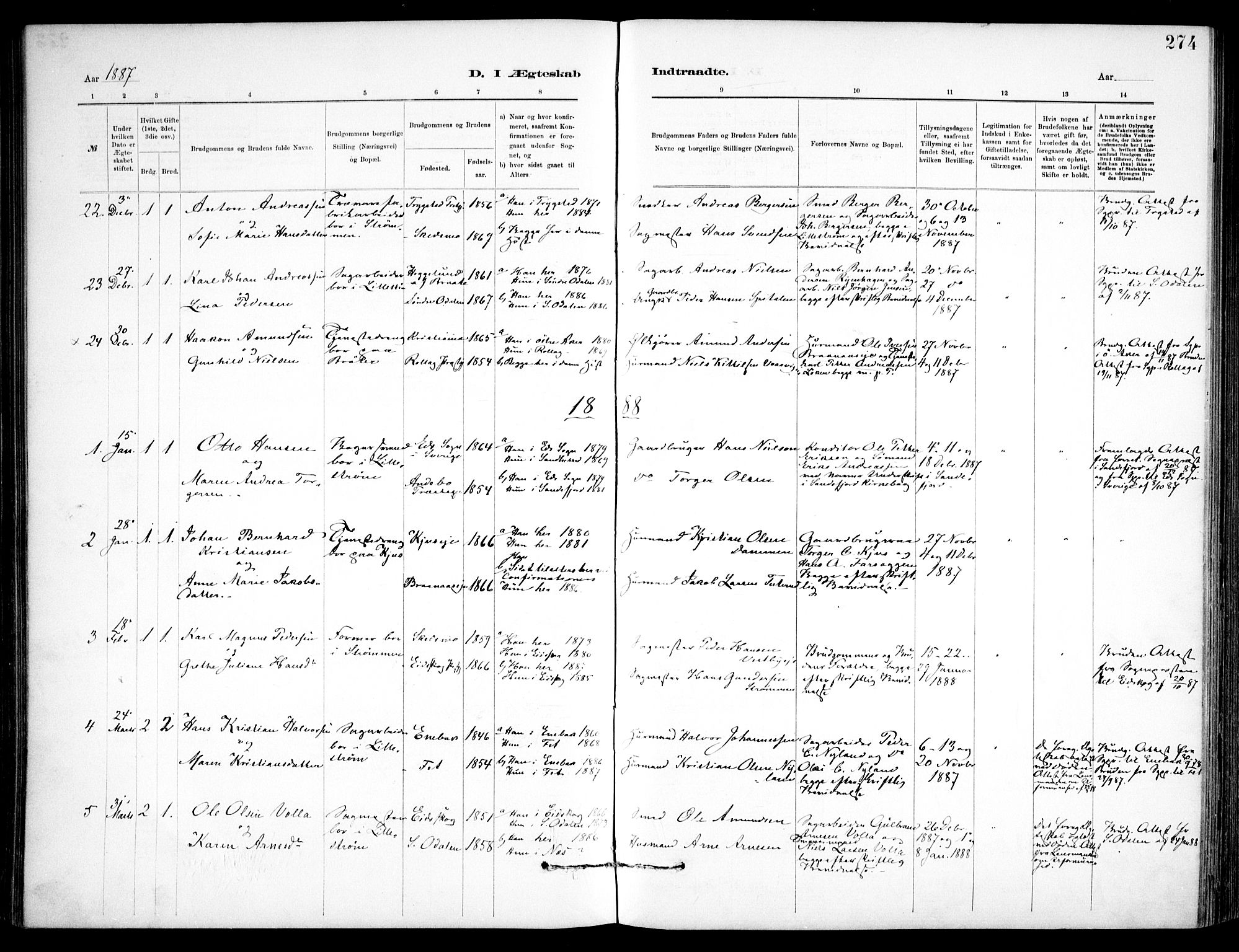 Skedsmo prestekontor Kirkebøker, SAO/A-10033a/F/Fa/L0013: Ministerialbok nr. I 13, 1883-1891, s. 274