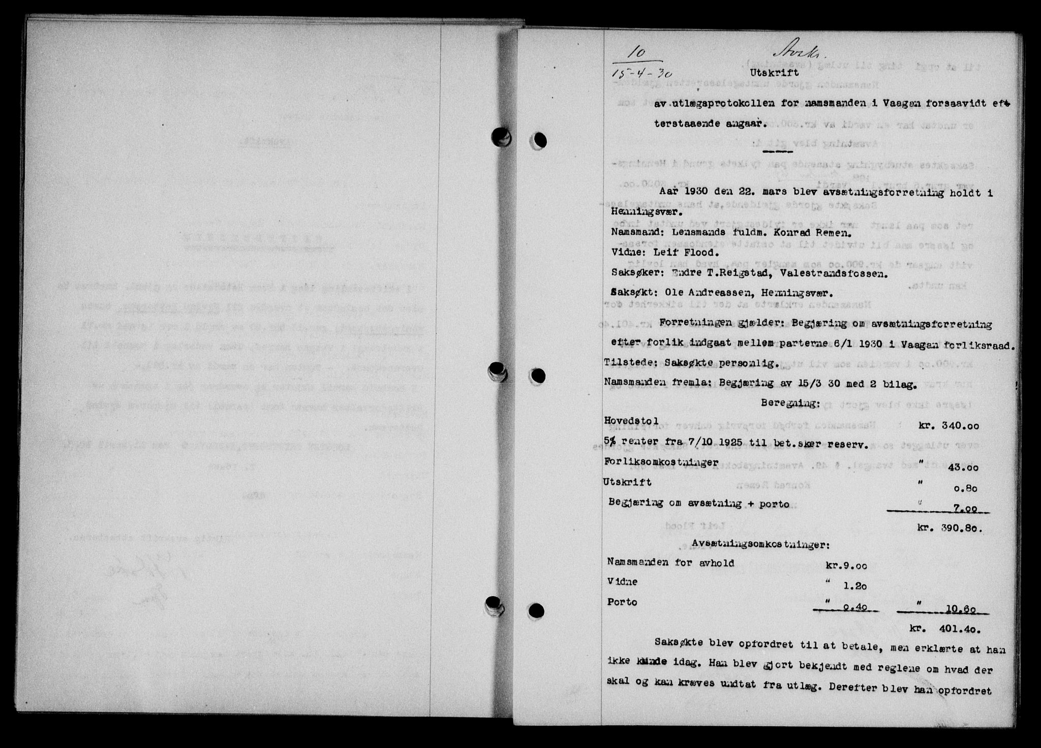 Lofoten sorenskriveri, AV/SAT-A-0017/1/2/2C/L0021b: Pantebok nr. 21b, 1930-1930, Tingl.dato: 15.04.1930