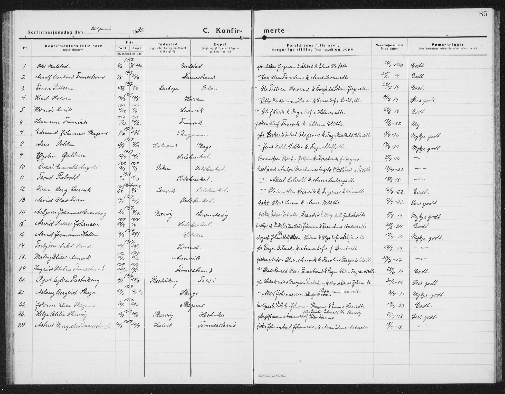 Ministerialprotokoller, klokkerbøker og fødselsregistre - Nord-Trøndelag, SAT/A-1458/780/L0654: Klokkerbok nr. 780C06, 1928-1942, s. 85