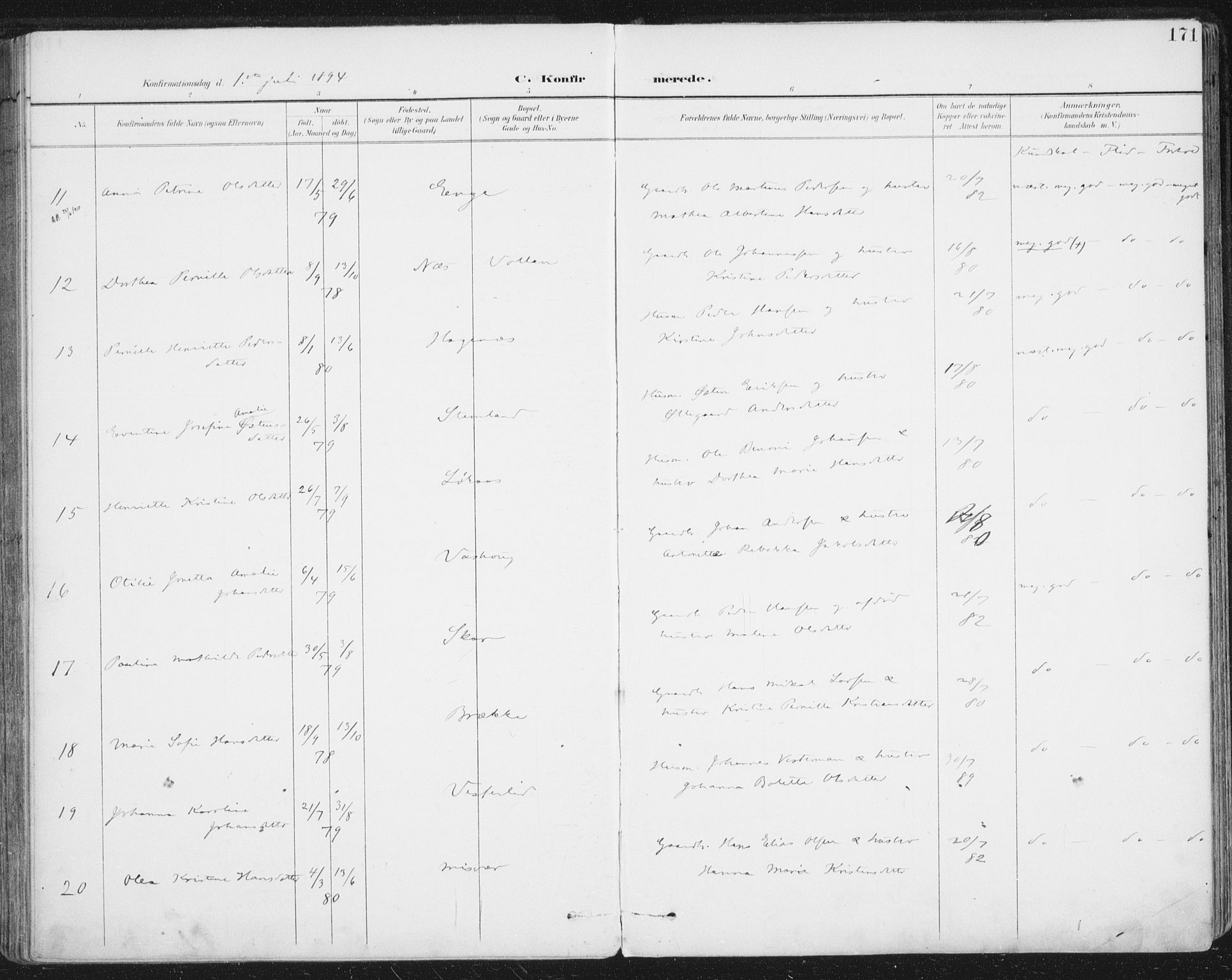 Ministerialprotokoller, klokkerbøker og fødselsregistre - Nordland, SAT/A-1459/852/L0741: Ministerialbok nr. 852A11, 1894-1917, s. 171
