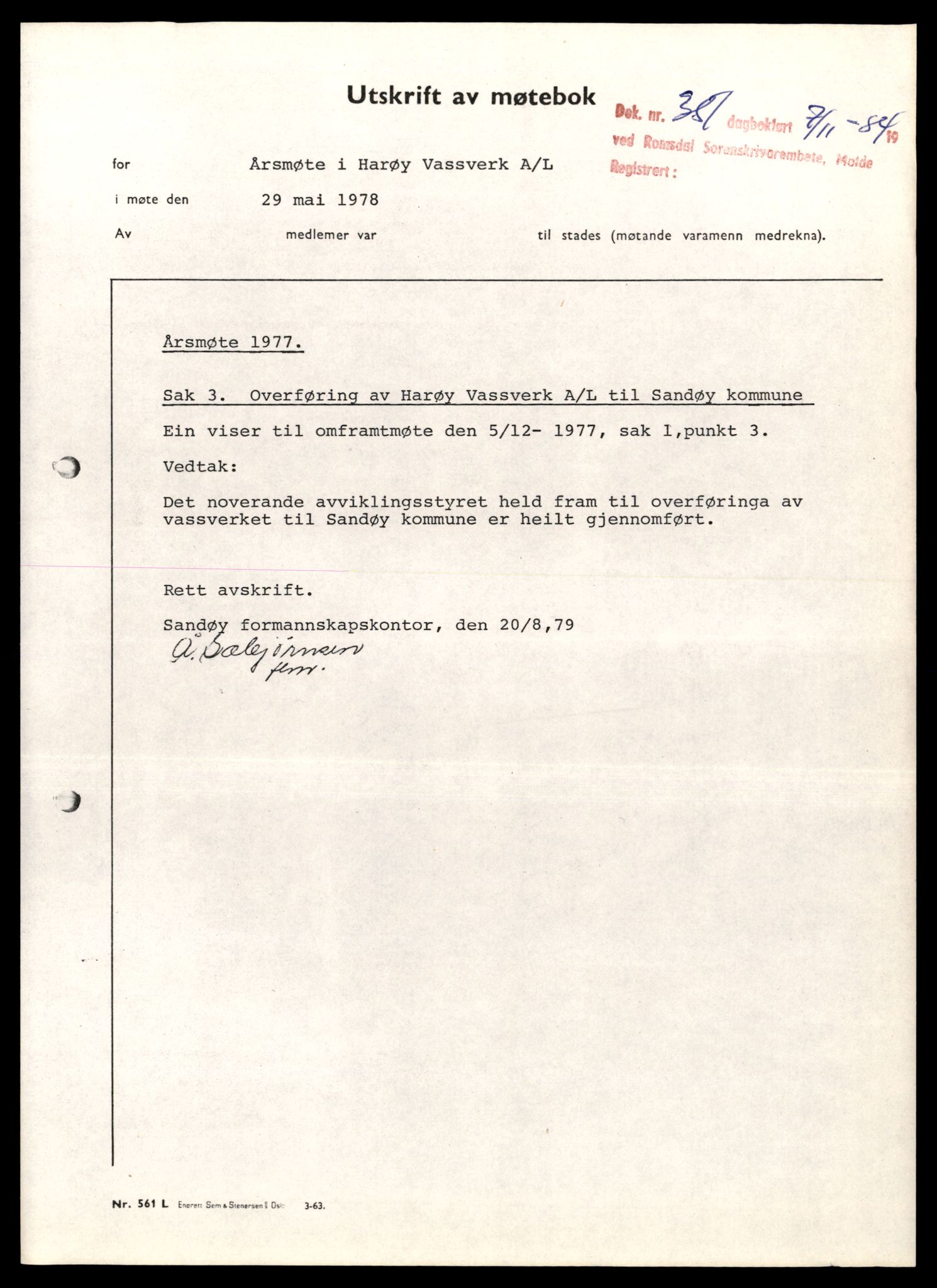 Romsdal sorenskriveri, SAT/A-4149/2/J/Jd/Jdb/L0019: Bilag, A-Å, 1984-1985, s. 3