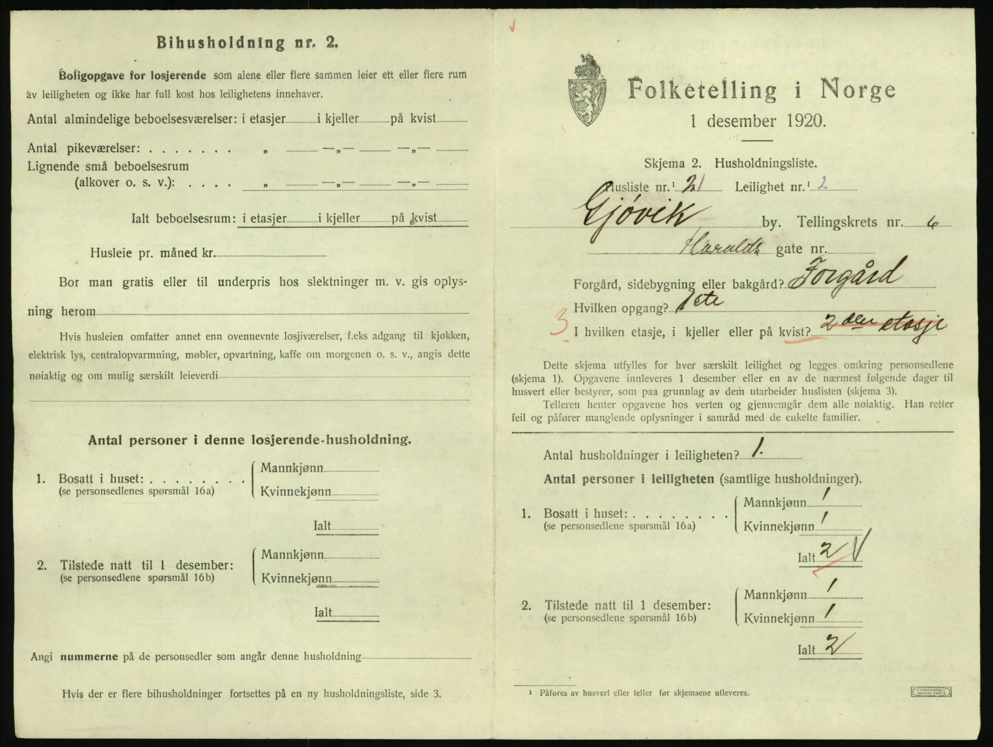 SAH, Folketelling 1920 for 0502 Gjøvik kjøpstad, 1920, s. 2386