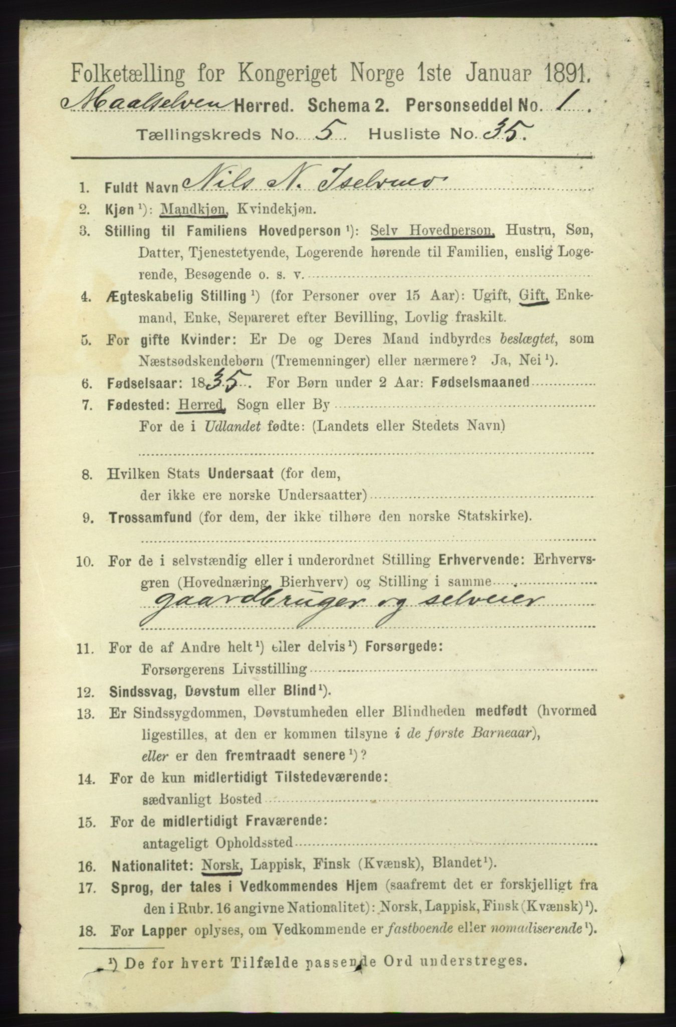 RA, Folketelling 1891 for 1924 Målselv herred, 1891, s. 1840