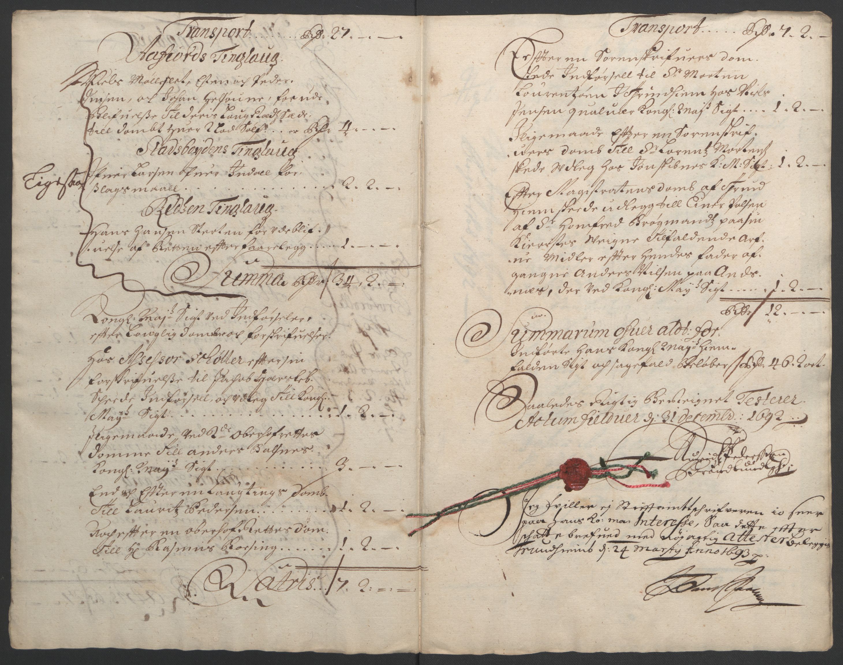 Rentekammeret inntil 1814, Reviderte regnskaper, Fogderegnskap, RA/EA-4092/R57/L3849: Fogderegnskap Fosen, 1692-1693, s. 210