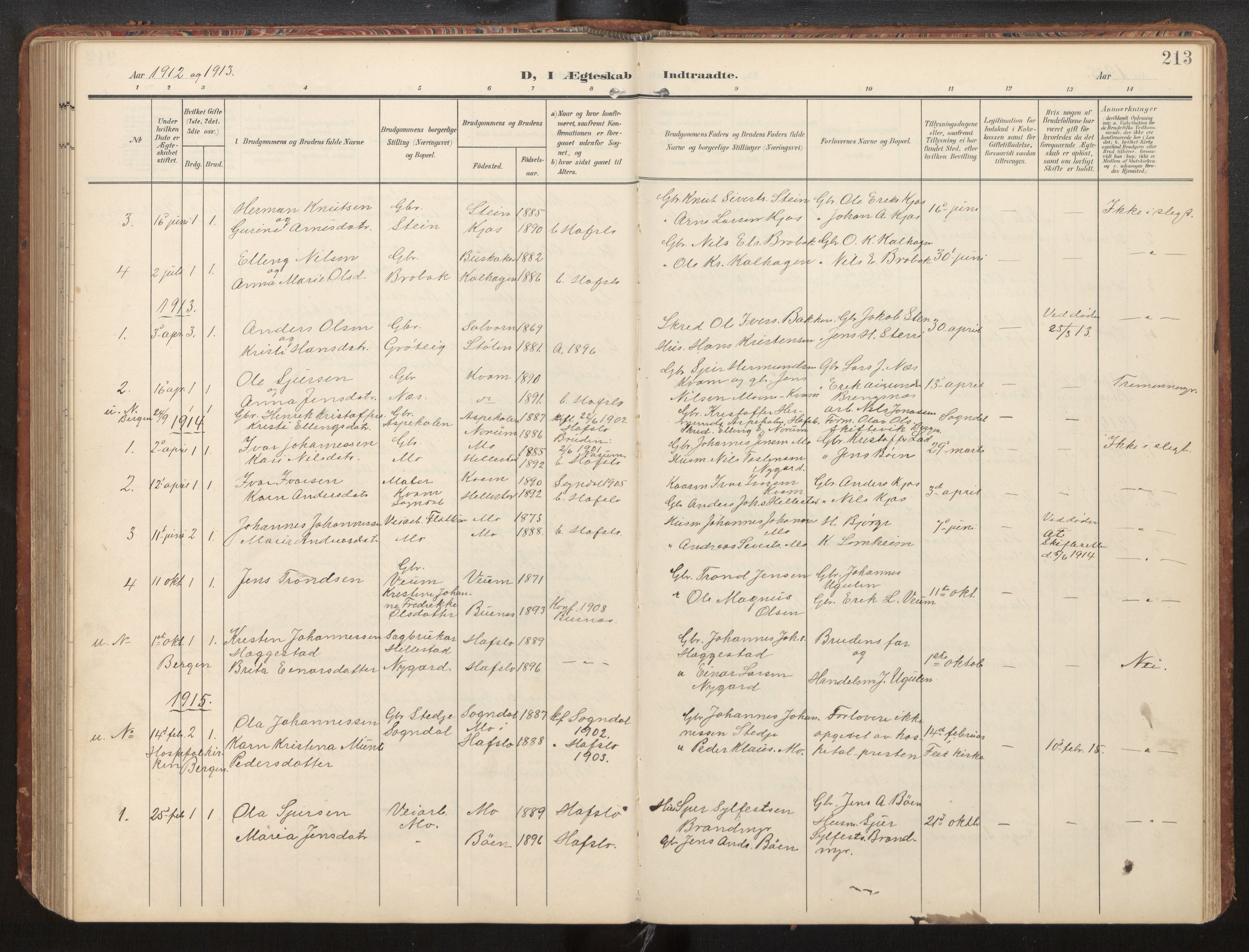 Hafslo sokneprestembete, AV/SAB-A-80301/H/Hab/Habb/L0002: Klokkerbok nr. B 2, 1909-1947, s. 213